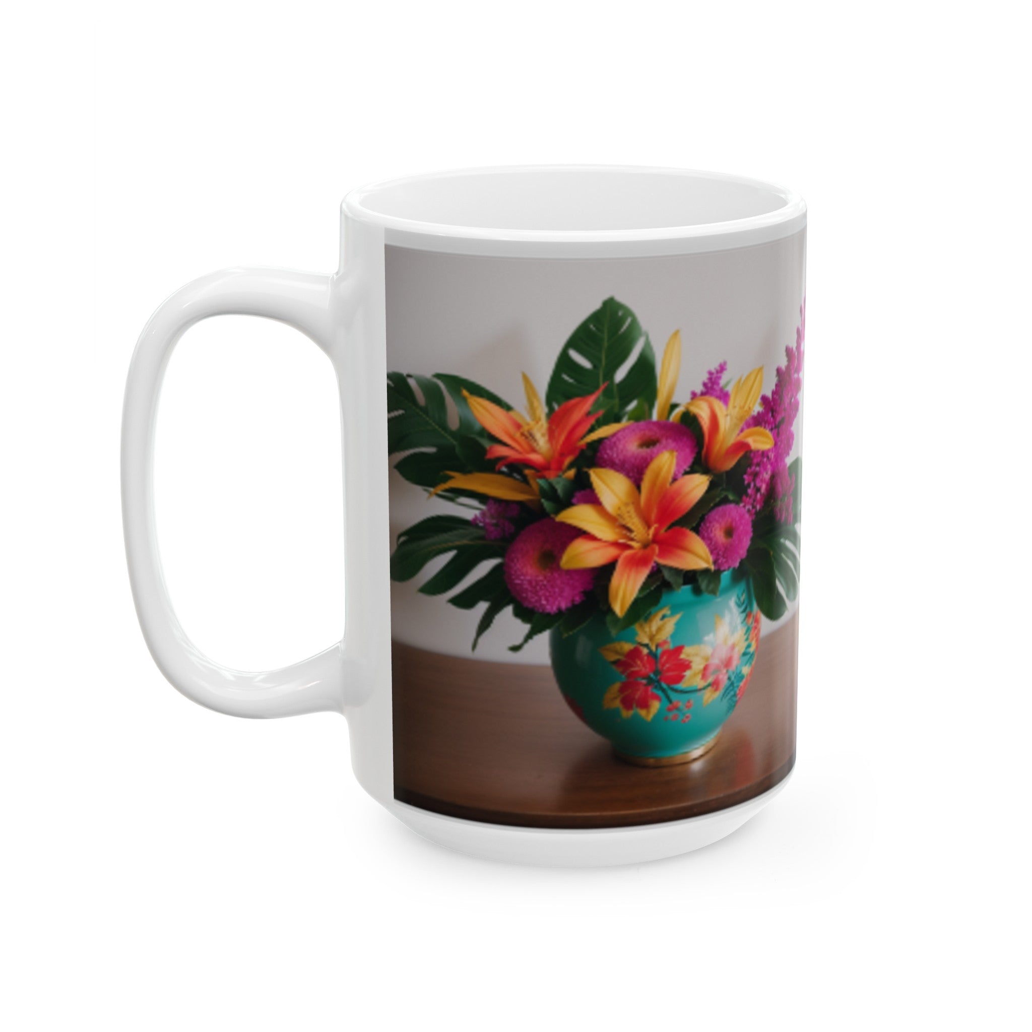 Tropical Floral Ceramic Mug - Vibrant Flowers Coffee Cup - Kitchen Decor - 11oz/15oz Sublimation White Base - Home & Living Gift