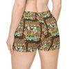 Playful Bear Bites Women's Spandex Shorts: Fun Cartoon Bear Design- Women's Shorts (AOP)