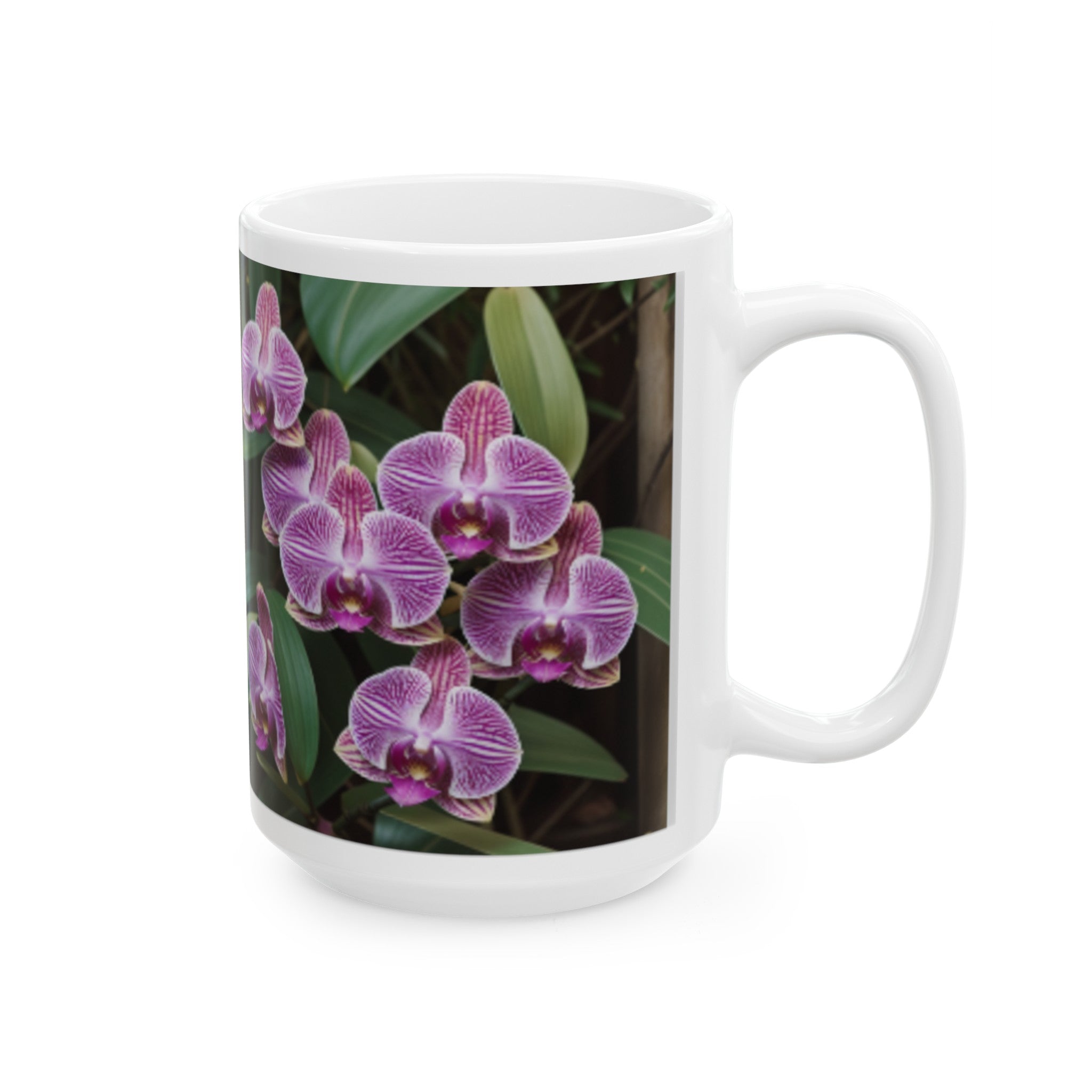 Exotic Orchid Ceramic Coffee Mug 11oz/15oz - Lush Green Foliage Home & Living Kitchen Decor - Unique Orchid Planters Coffee Mugs Gift