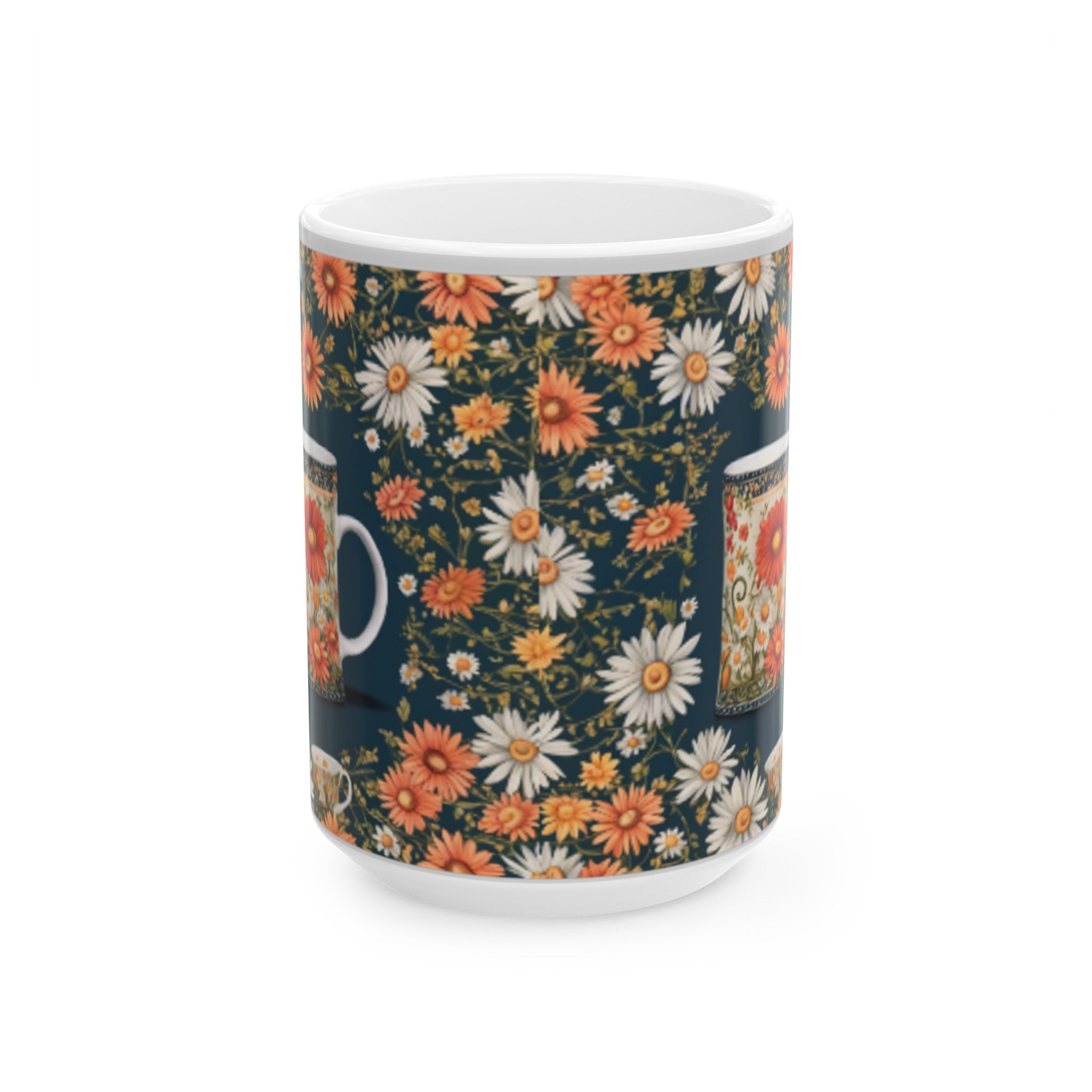 Whimsical Daisy Chain Ceramic Mug 11oz/15oz - Unique Floral Art Coffee Cup for Home & Living, Kitchen Decor