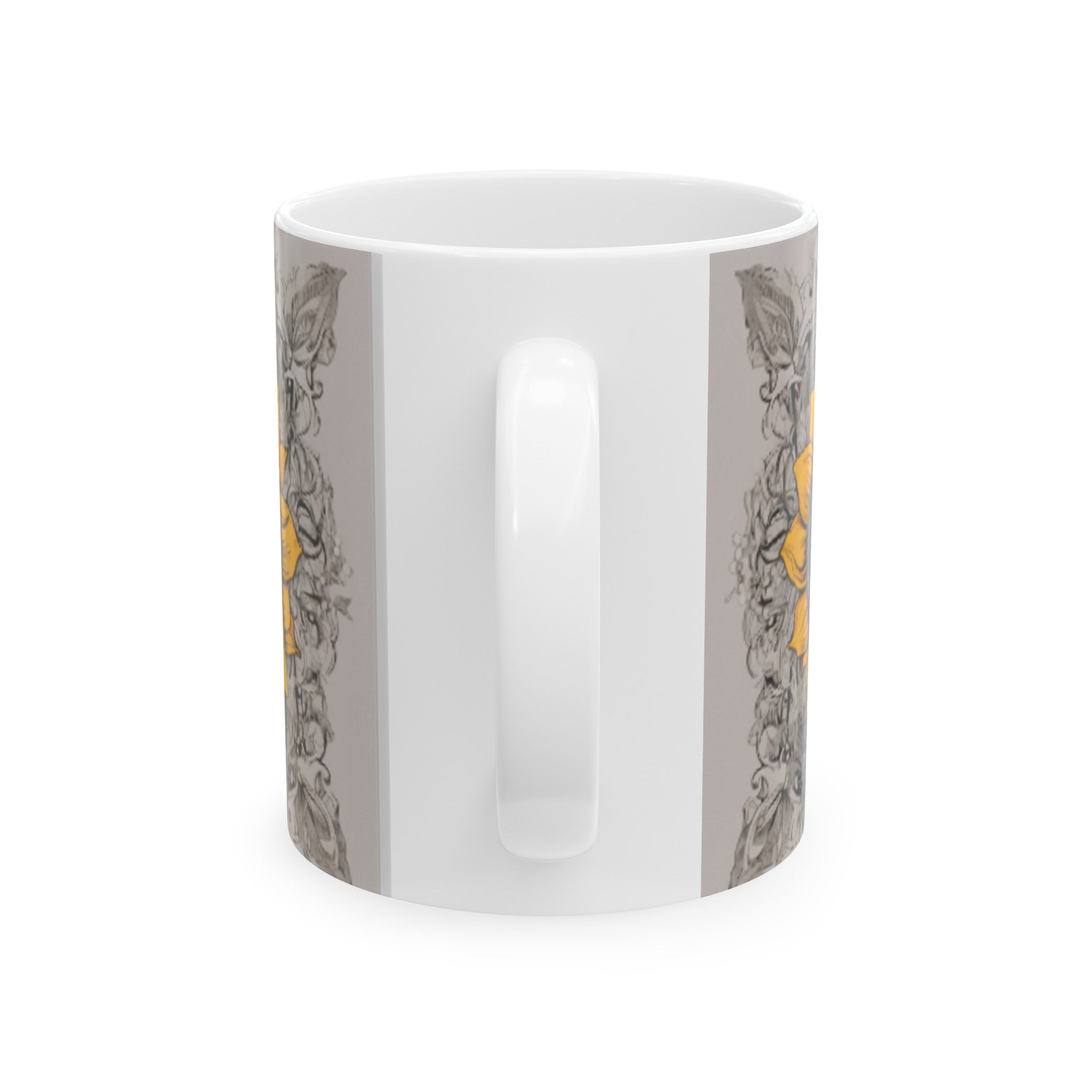 Boho Chic Sunflower Ceramic Mug | Home & Living Kitchen Coffee Cup | Unique Sunflower Wreath Design Gift | 11oz or 15oz Sizes Available