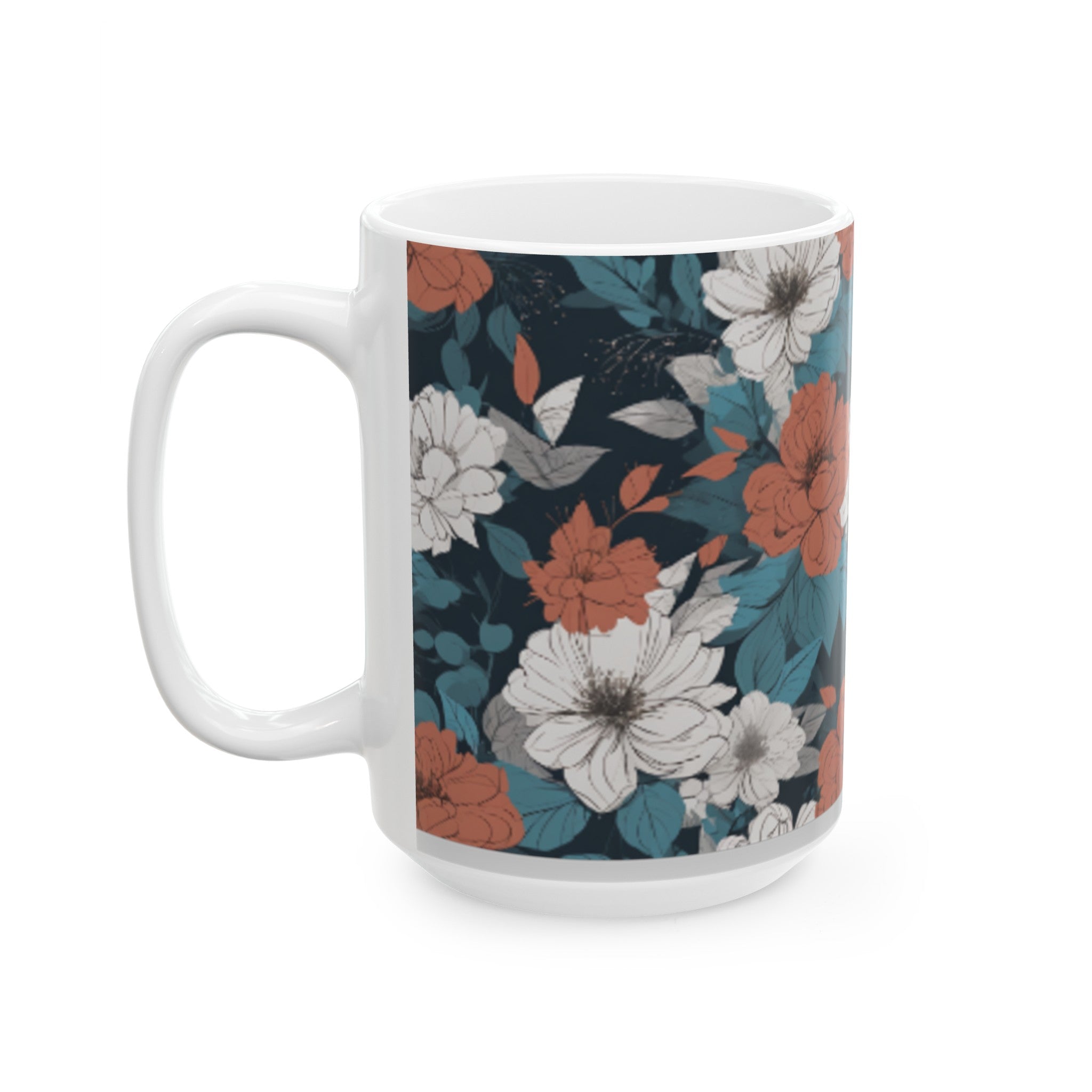 Abstract Floral Ceramic Coffee Mug - Contemporary Home Decor, 11oz/15oz, Unique Floral Design, Kitchen Mug, Elegant Drinkware