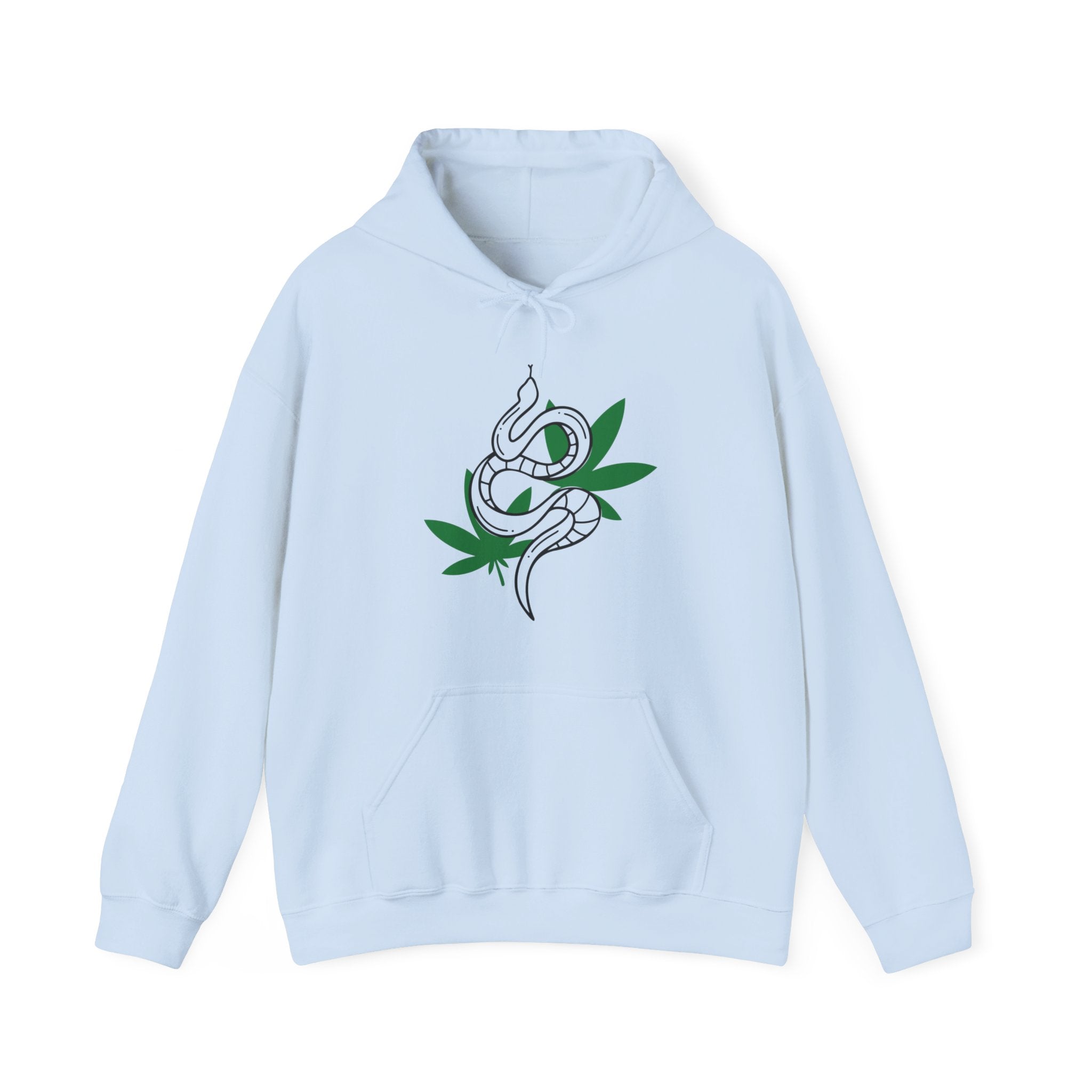 Serpent Greens: Stylish Hoodie with Snake and Marijuana Leaf Design