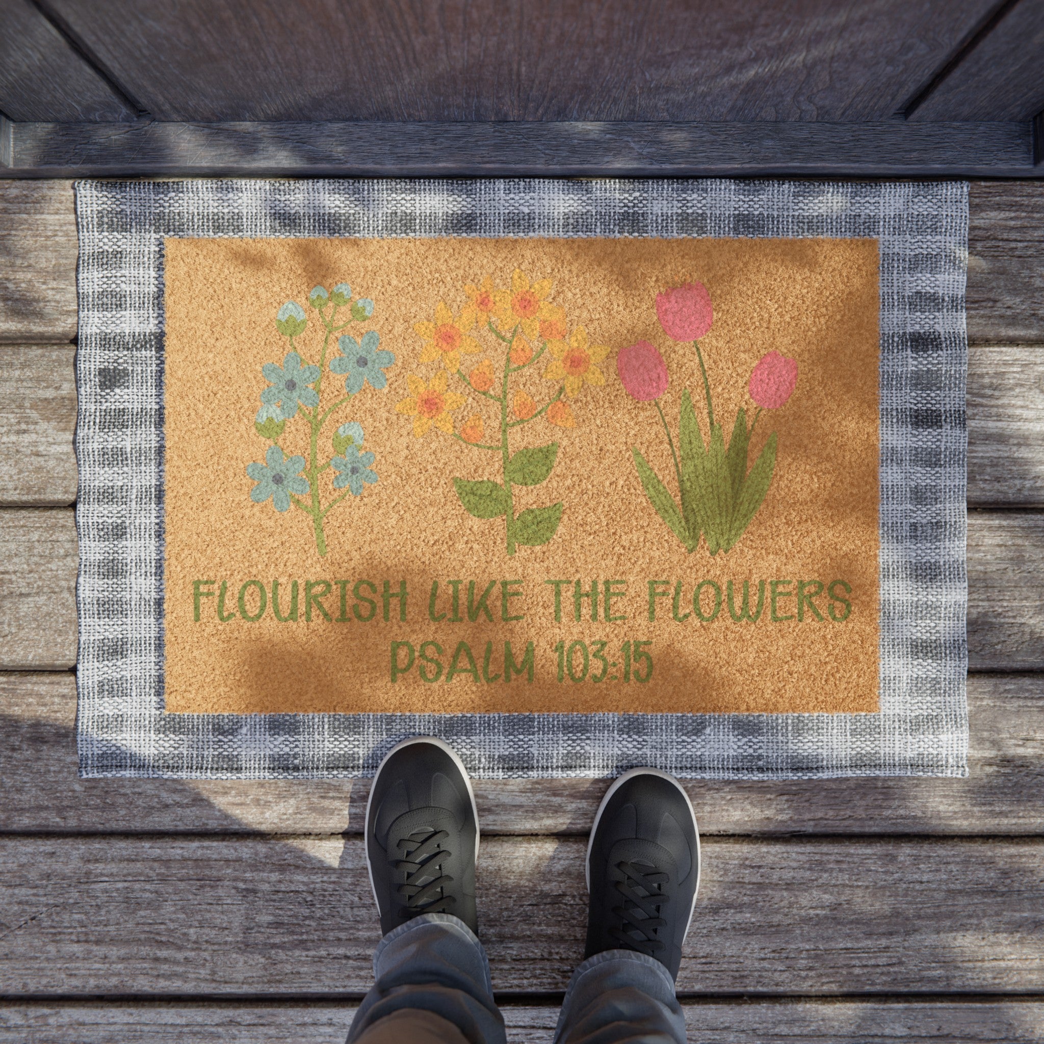 Blossom Gracefully: 'Flourish Like the Flowers' Psalm 103:15 Doormat