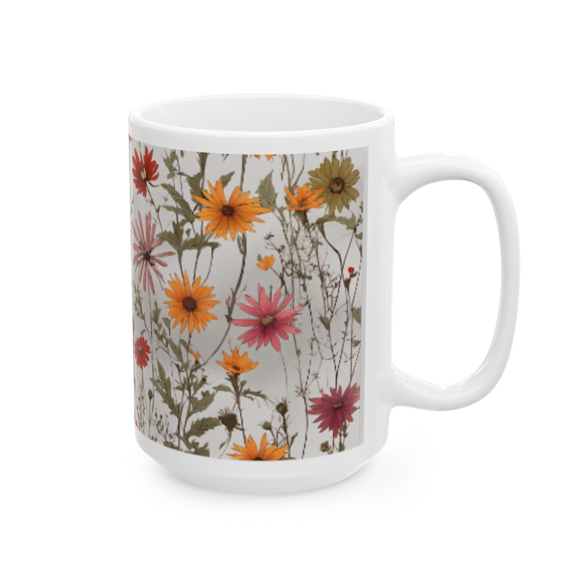 Artistic Wildflower Bloom Ceramic Mug - Unique Interpretation Design Drinkware, Available in 11oz & 15oz Sizes - Perfect Gift Idea