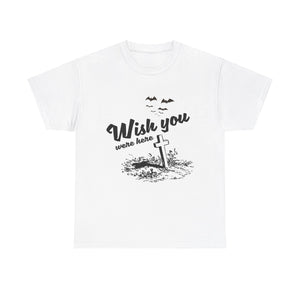 Wish You Were Here Halloween T-Shirt - Spooky Cemetery and Bats Tee - Hauntingly Stylish Shirt