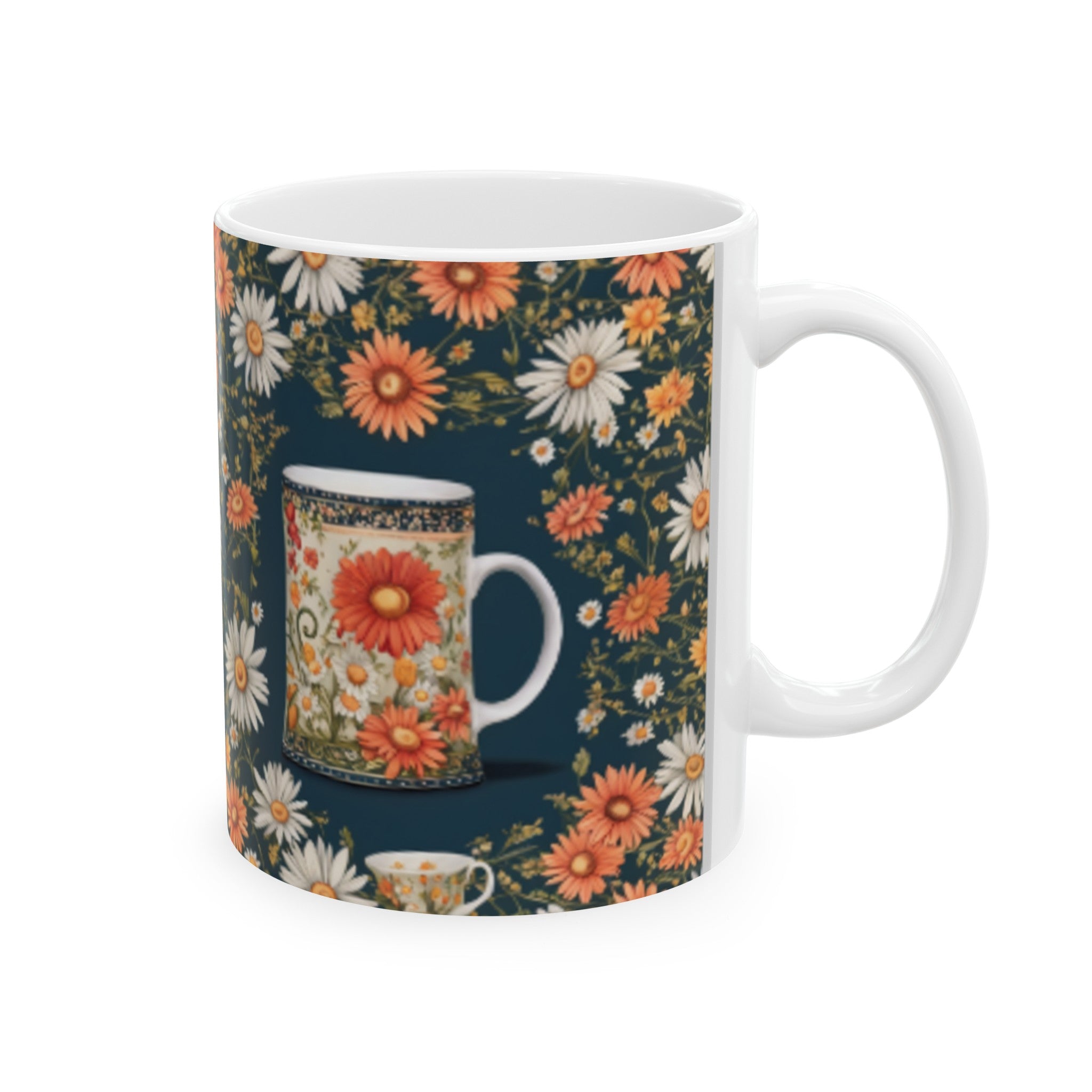 Whimsical Daisy Chain Ceramic Mug 11oz/15oz - Unique Floral Art Coffee Cup for Home & Living, Kitchen Decor