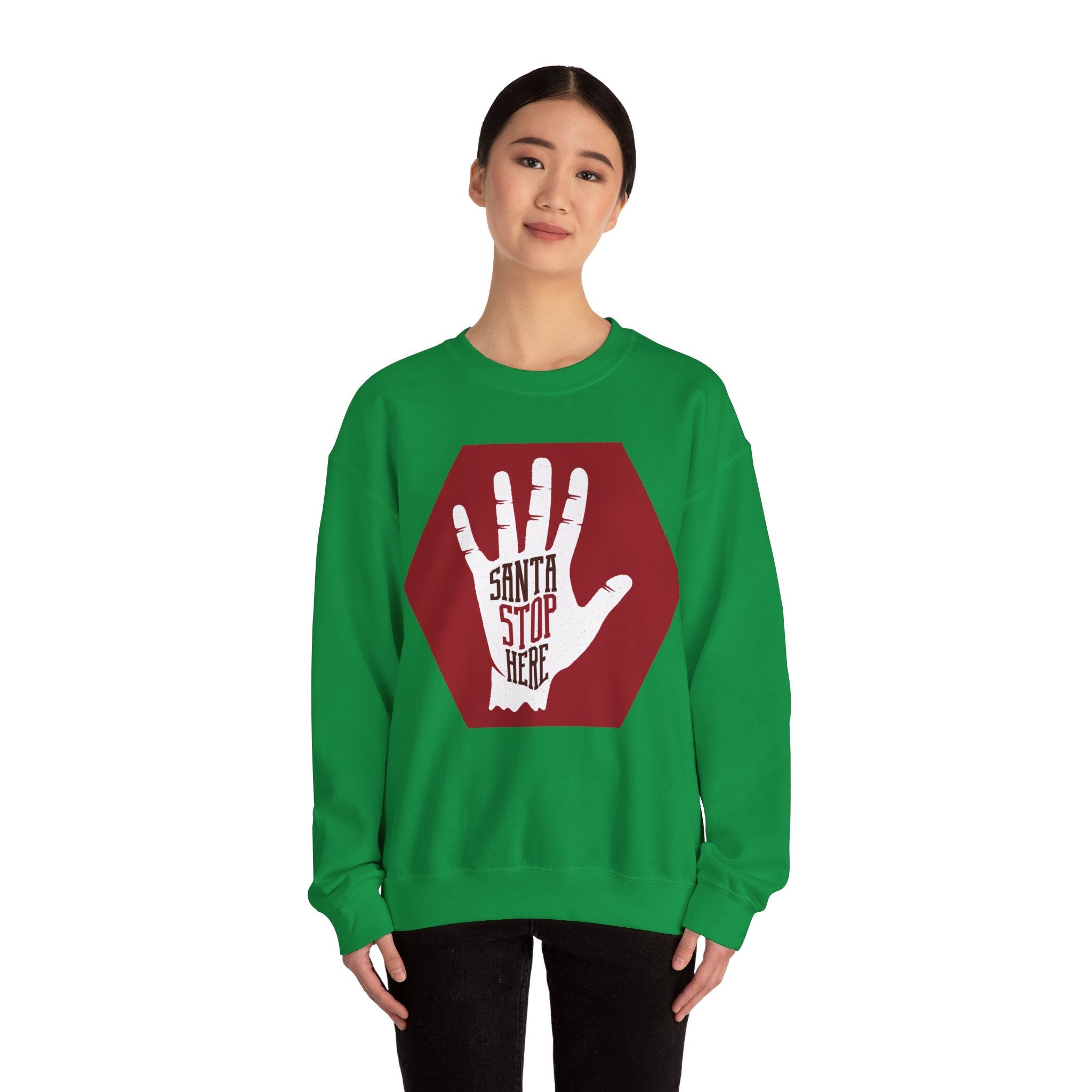 Charming 'Santa Stop Here' Christmas Sweatshirt for Holiday Fun