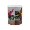 Tropical Floral Ceramic Mug - Vibrant Flowers Coffee Cup - Kitchen Decor - 11oz/15oz Sublimation White Base - Home & Living Gift