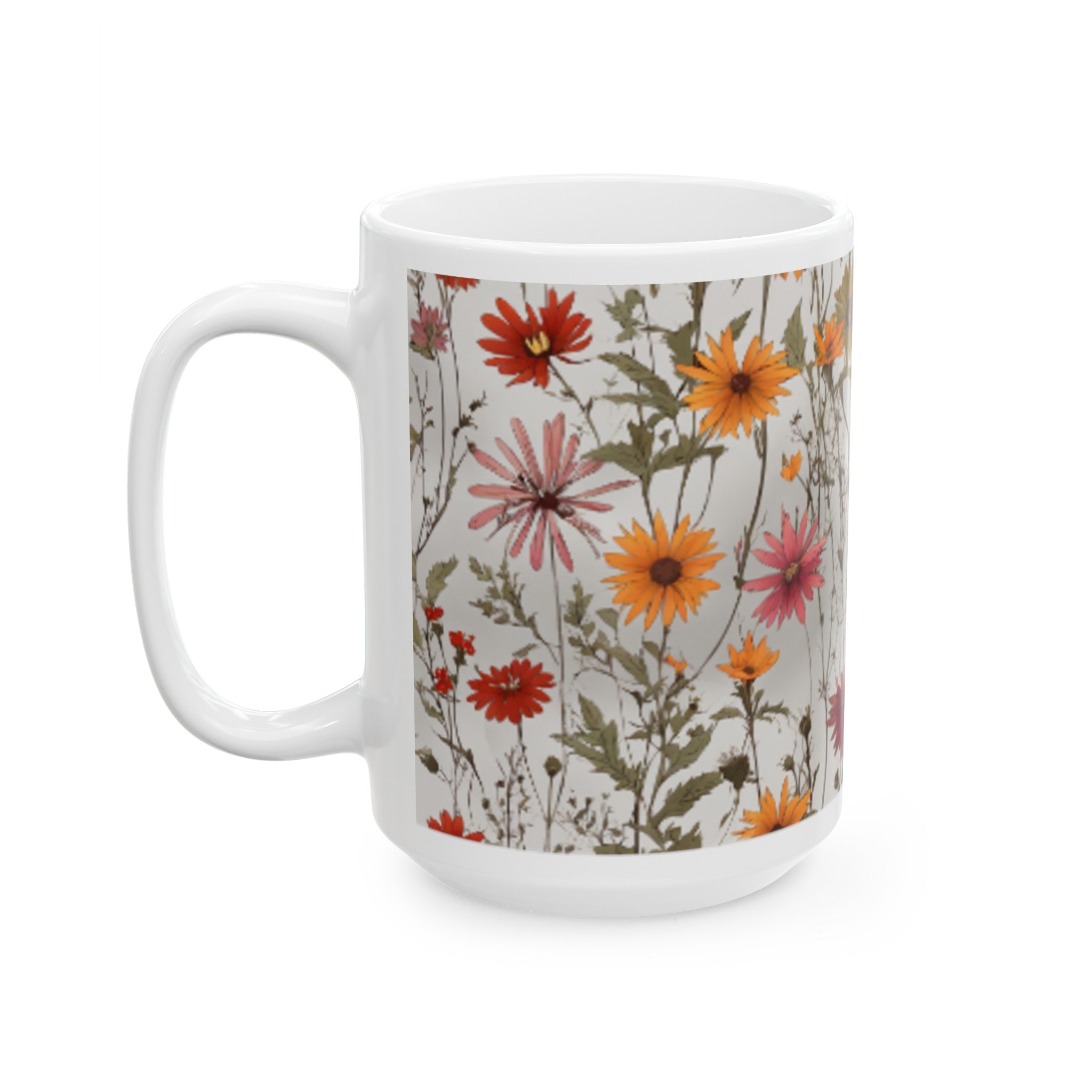 Artistic Wildflower Bloom Ceramic Mug - Unique Interpretation Design Drinkware, Available in 11oz & 15oz Sizes - Perfect Gift Idea