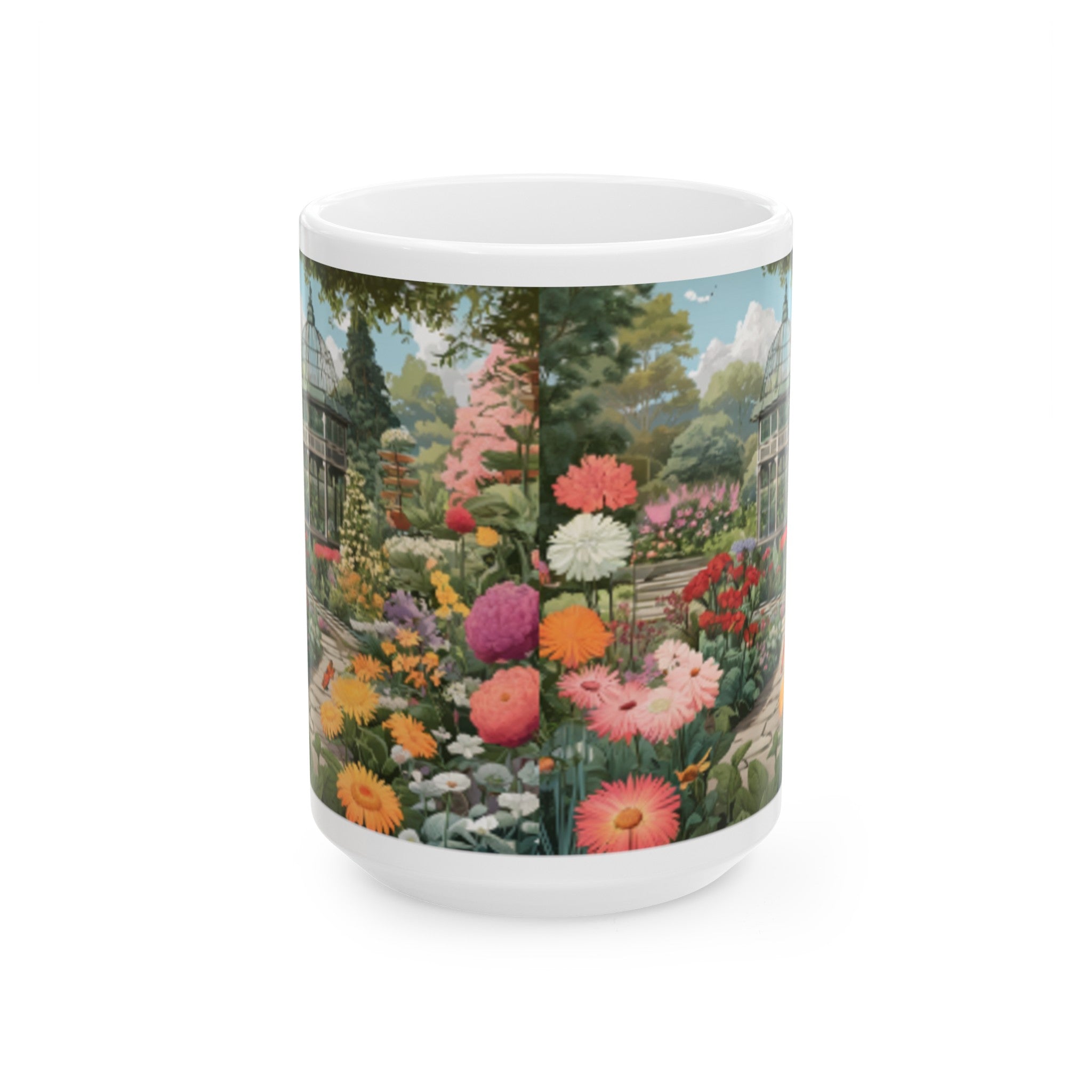 Botanical Garden Illustration Ceramic Mug - Home & Living Coffee Mugs with Botanical Art Print - 11oz/15oz Floral Design Kitchenware