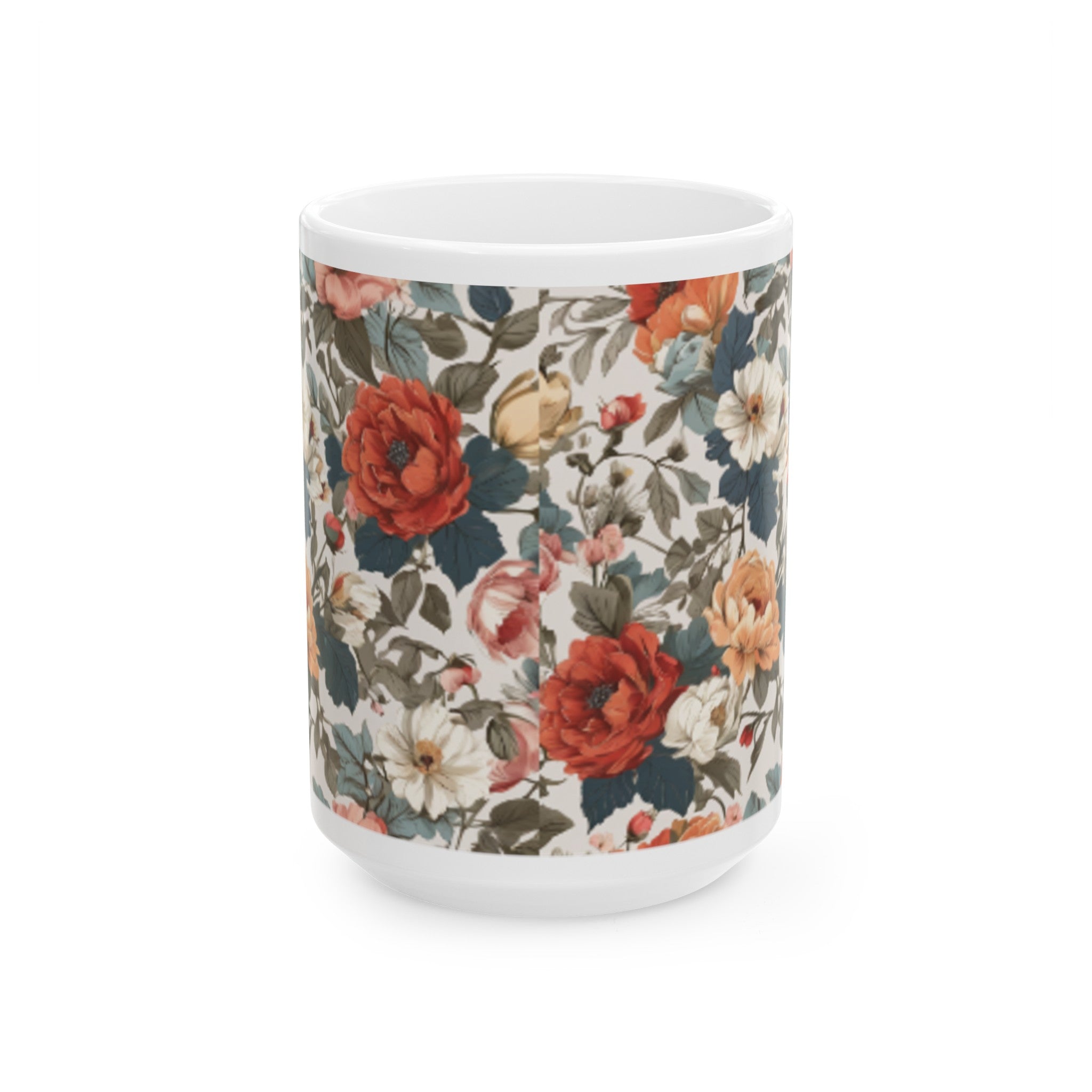 English Garden-Inspired Floral Ceramic Mug - Home & Living Kitchen Decor - 11oz/15oz - Elegant Floral Print Coffee Cup for Everyday Use