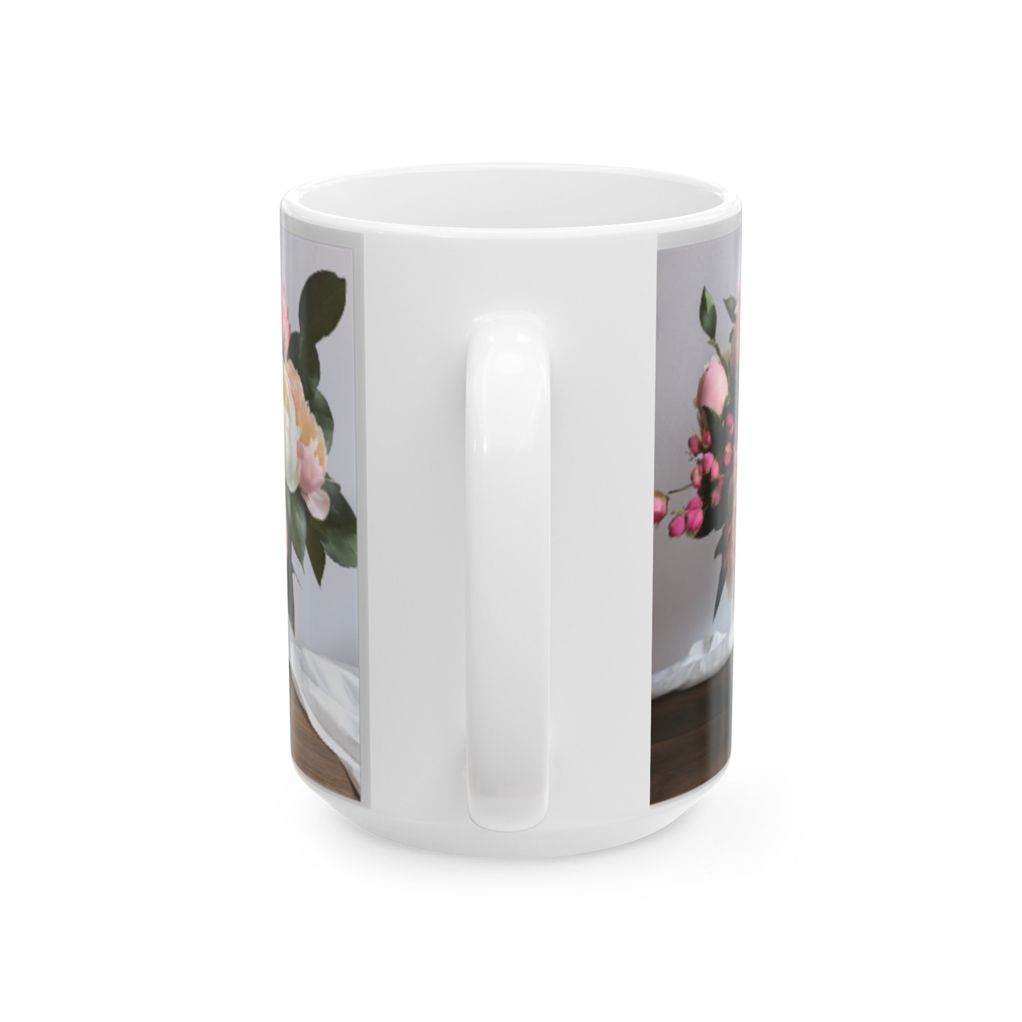 Romantic Roses and Peonies Bouquet Ceramic Mug - Coffee Mug 11oz/15oz, Perfect Romantic Gifts for Him & Her, Kitchen Decor