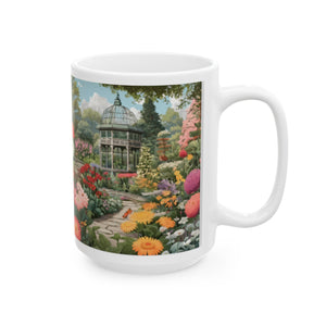 Botanical Garden Illustration Ceramic Mug - Home & Living Coffee Mugs with Botanical Art Print - 11oz/15oz Floral Design Kitchenware