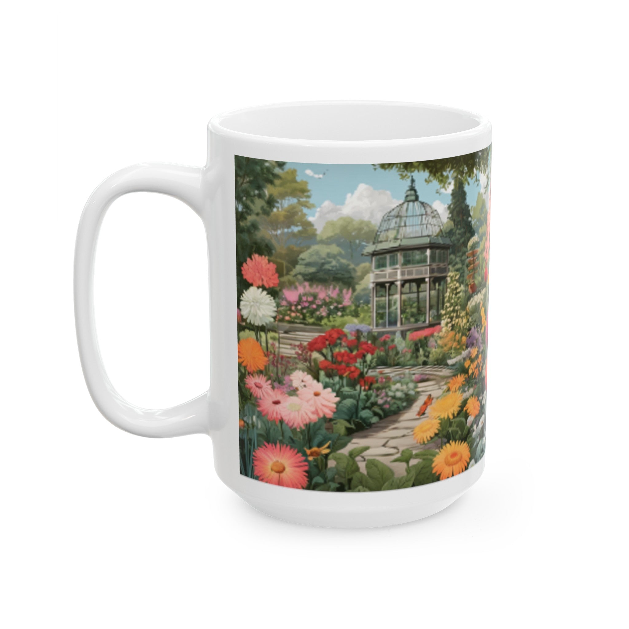 Botanical Garden Illustration Ceramic Mug - Home & Living Coffee Mugs with Botanical Art Print - 11oz/15oz Floral Design Kitchenware