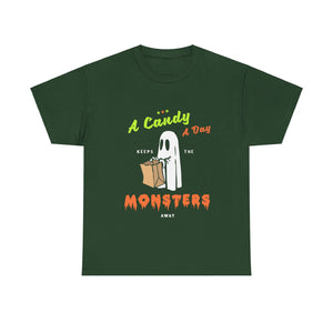 Funny Halloween T-Shirt - A Candy a Day Keeps the Monsters Away