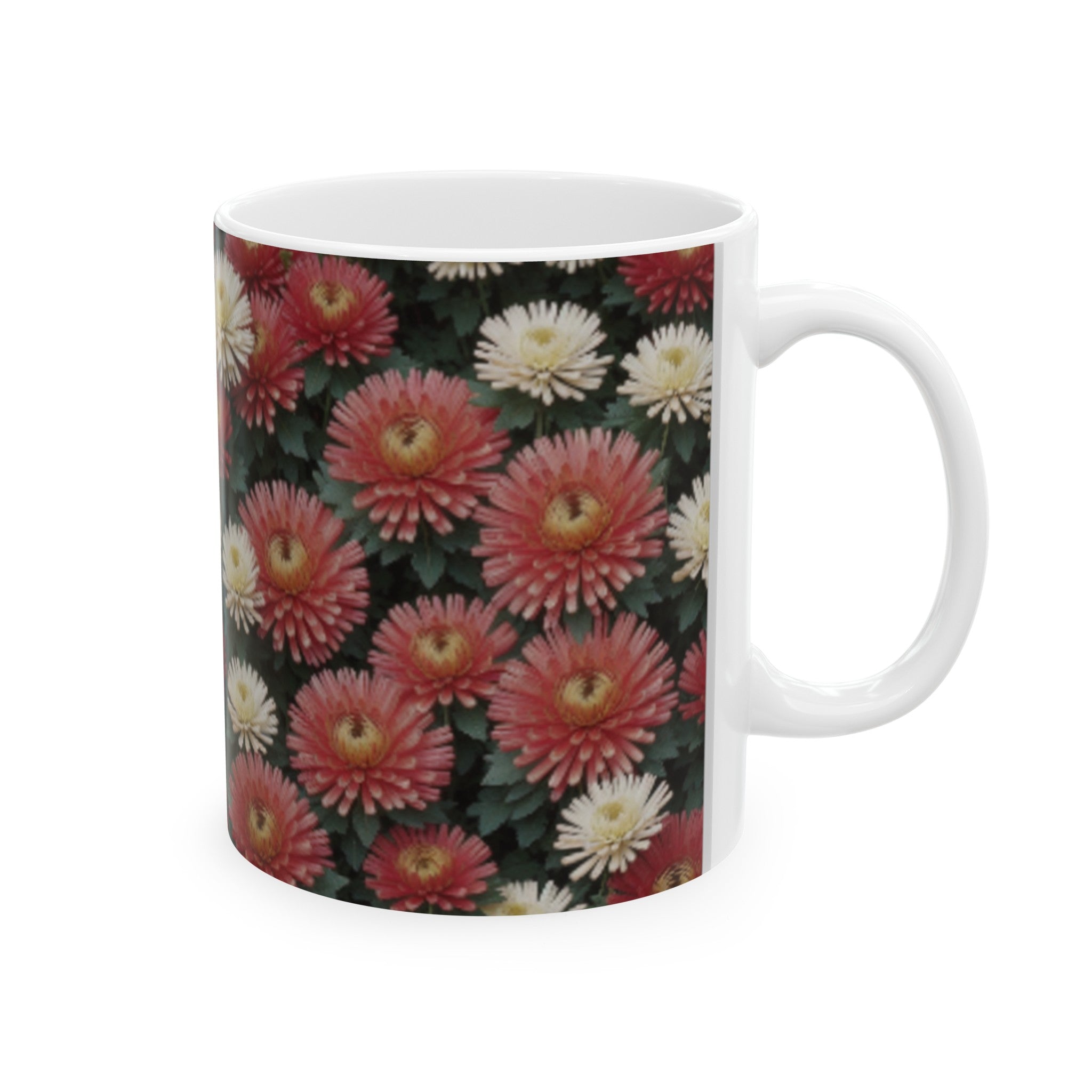 Japanese Chrysanthemum Ceramic Mug 11oz/15oz - Coffee Mugs for Home & Living, Chrysanthemum Plant Design, Artisan Floral Kitchenware