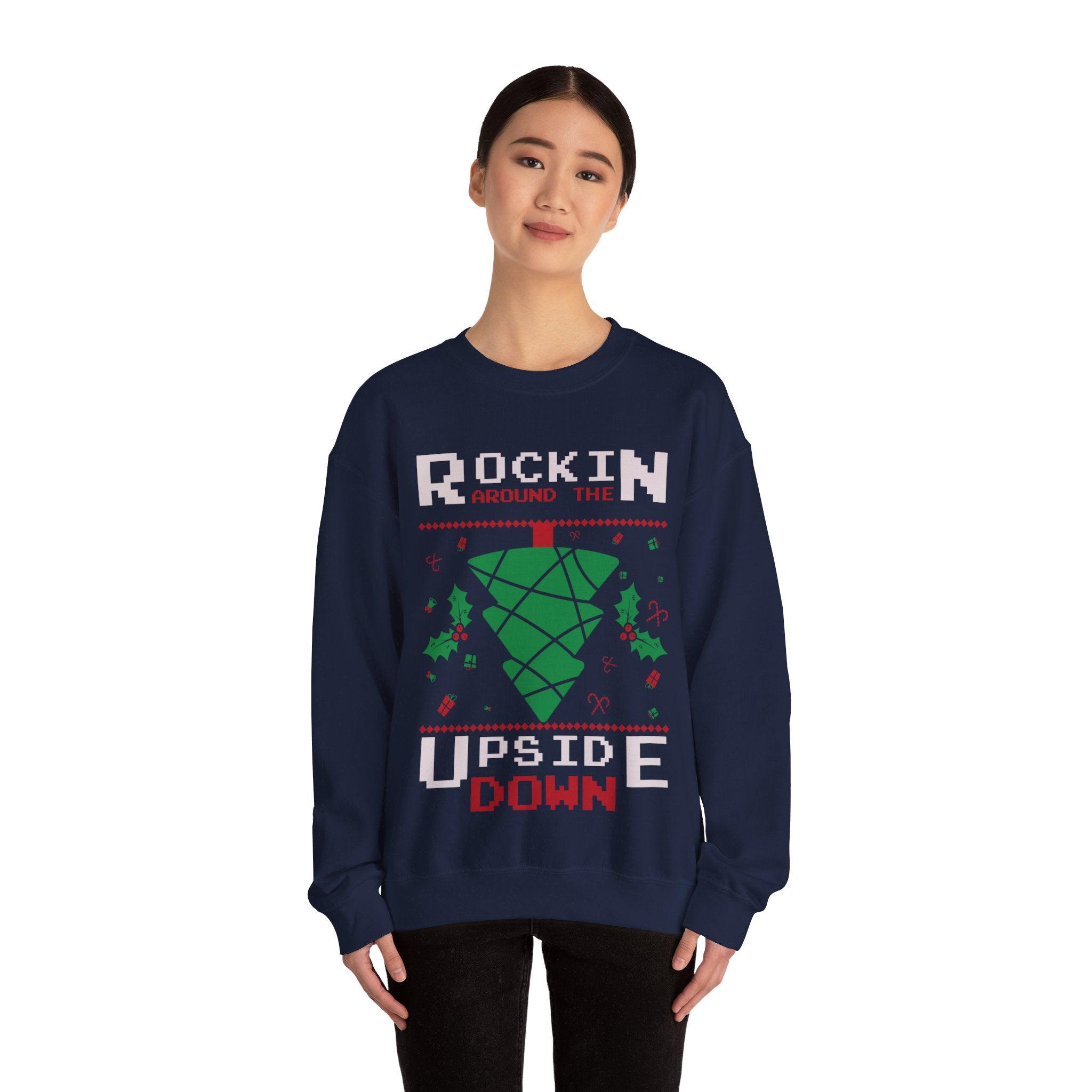 Upside Down Christmas Tree Sweatshirt - 'Rocking Around' Fun Festivities!