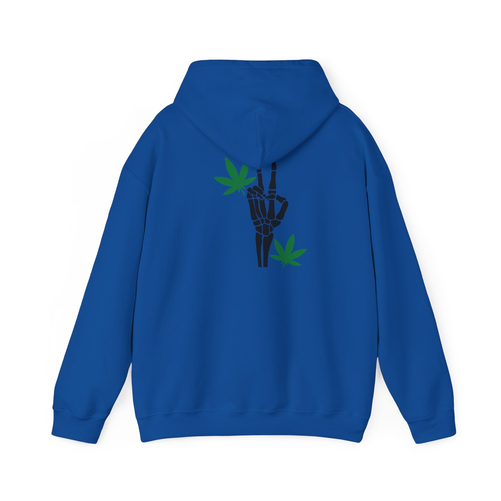 Skeleton Peace Sign Hoodie with Leaves Detail - Unique Cannabis Apparel