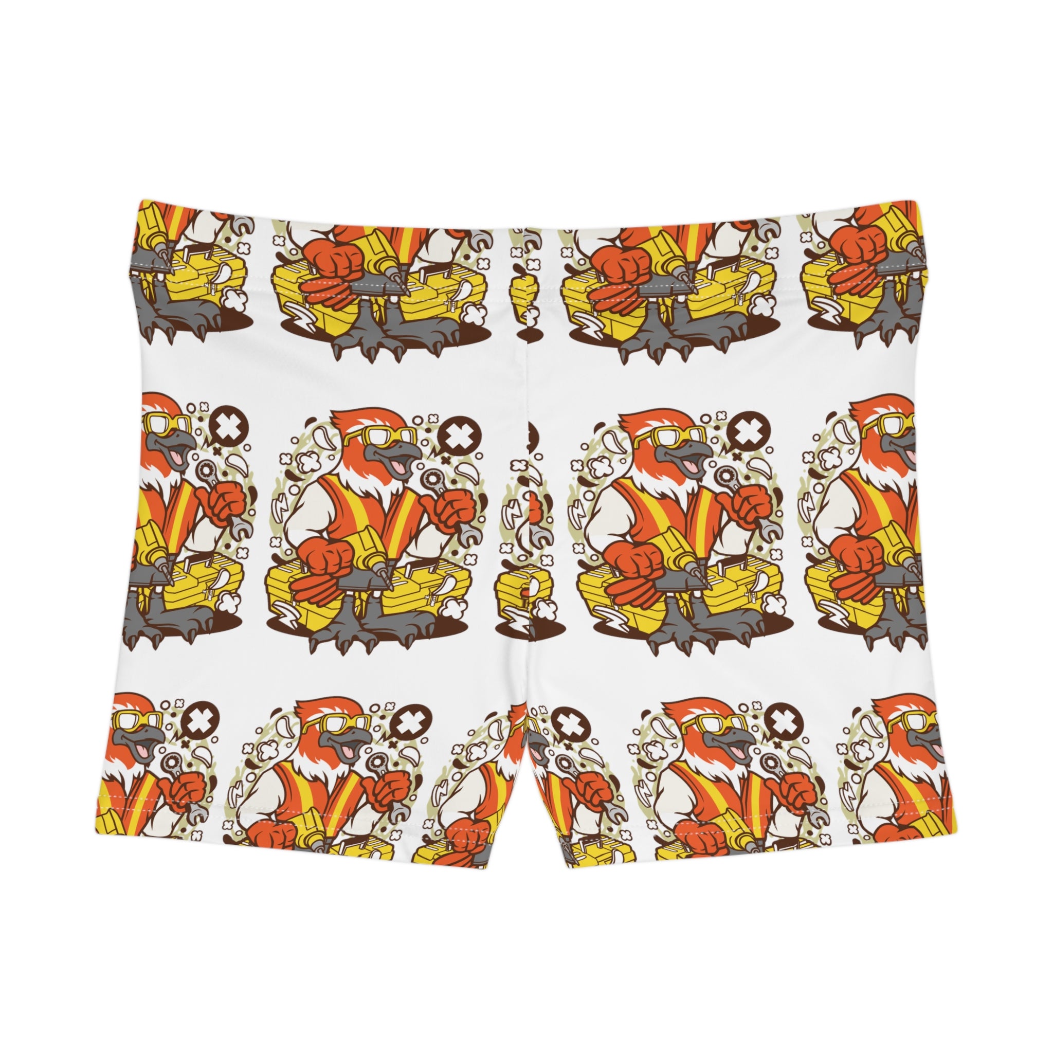 Fly in Style: Women's Spandex Shorts with Charming Bird Mechanic Prints