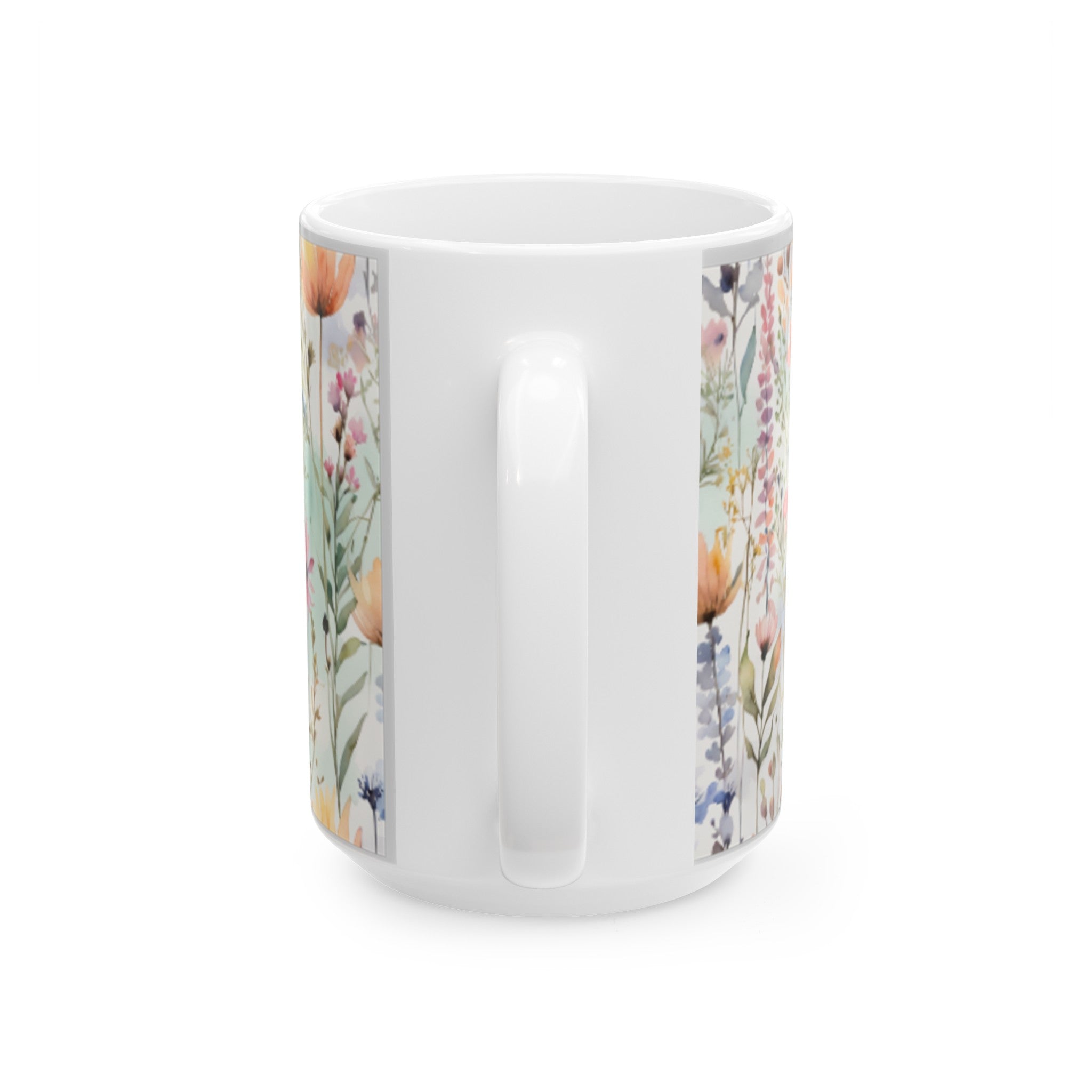 Watercolor Wildflowers Ceramic Mug 11oz/15oz - Kitchen Coffee Cup, Home & Living, Bridal Shower Sign, Pastel Field Art