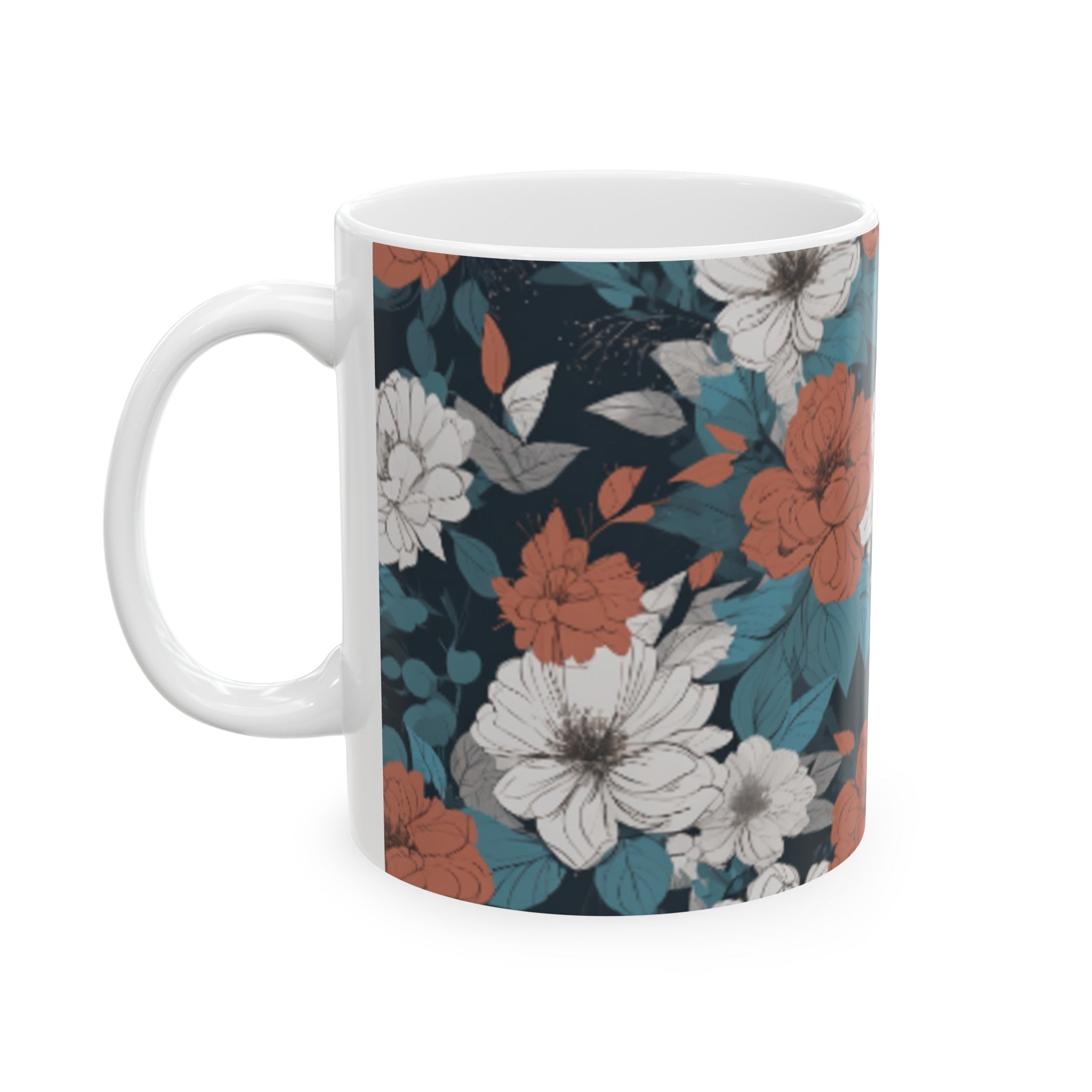 Abstract Floral Ceramic Coffee Mug - Contemporary Home Decor, 11oz/15oz, Unique Floral Design, Kitchen Mug, Elegant Drinkware