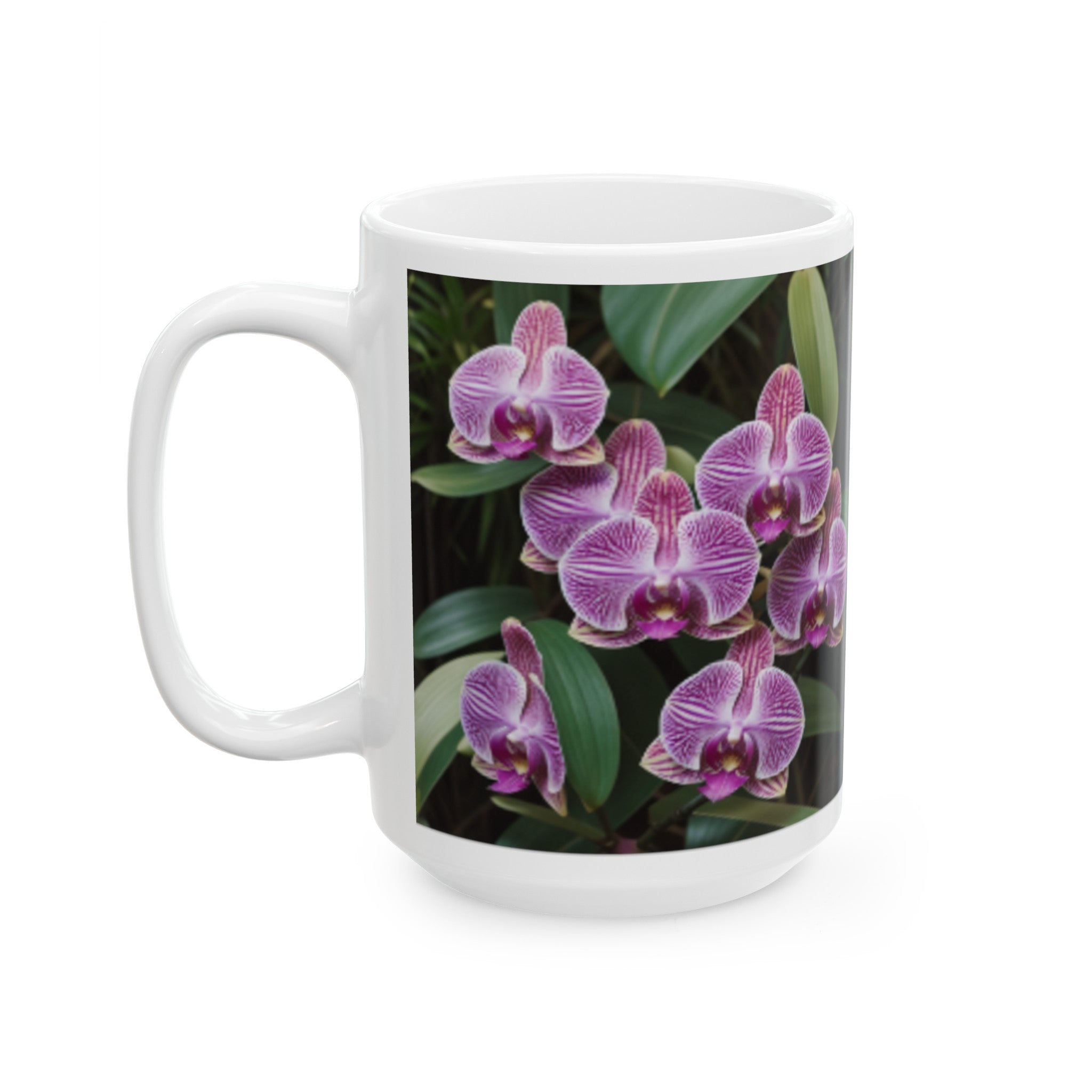 Exotic Orchid Ceramic Coffee Mug 11oz/15oz - Lush Green Foliage Home & Living Kitchen Decor - Unique Orchid Planters Coffee Mugs Gift