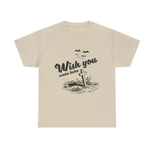 Wish You Were Here Halloween T-Shirt - Spooky Cemetery and Bats Tee - Hauntingly Stylish Shirt