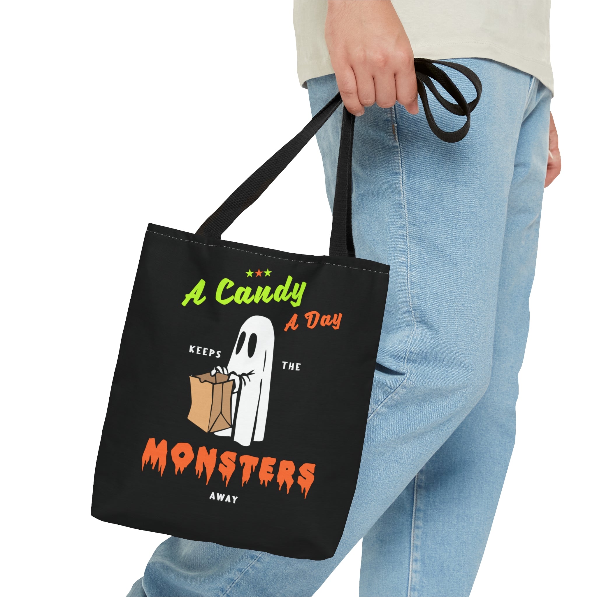 Halloween Candy Bag - 'A Candy a Day Keeps the Monster Away' - Fun Trick-or-Treat Tote