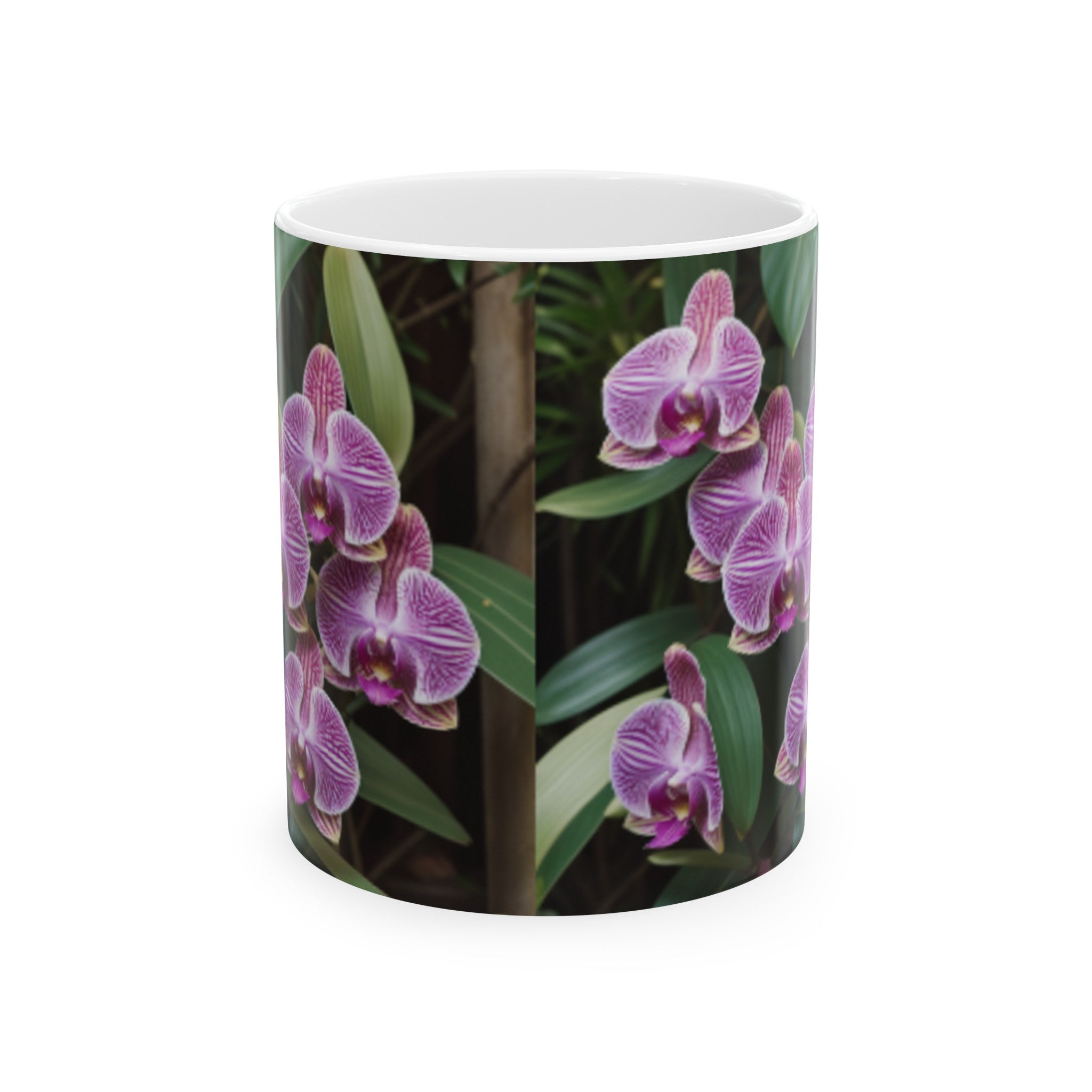 Exotic Orchid Ceramic Coffee Mug 11oz/15oz - Lush Green Foliage Home & Living Kitchen Decor - Unique Orchid Planters Coffee Mugs Gift