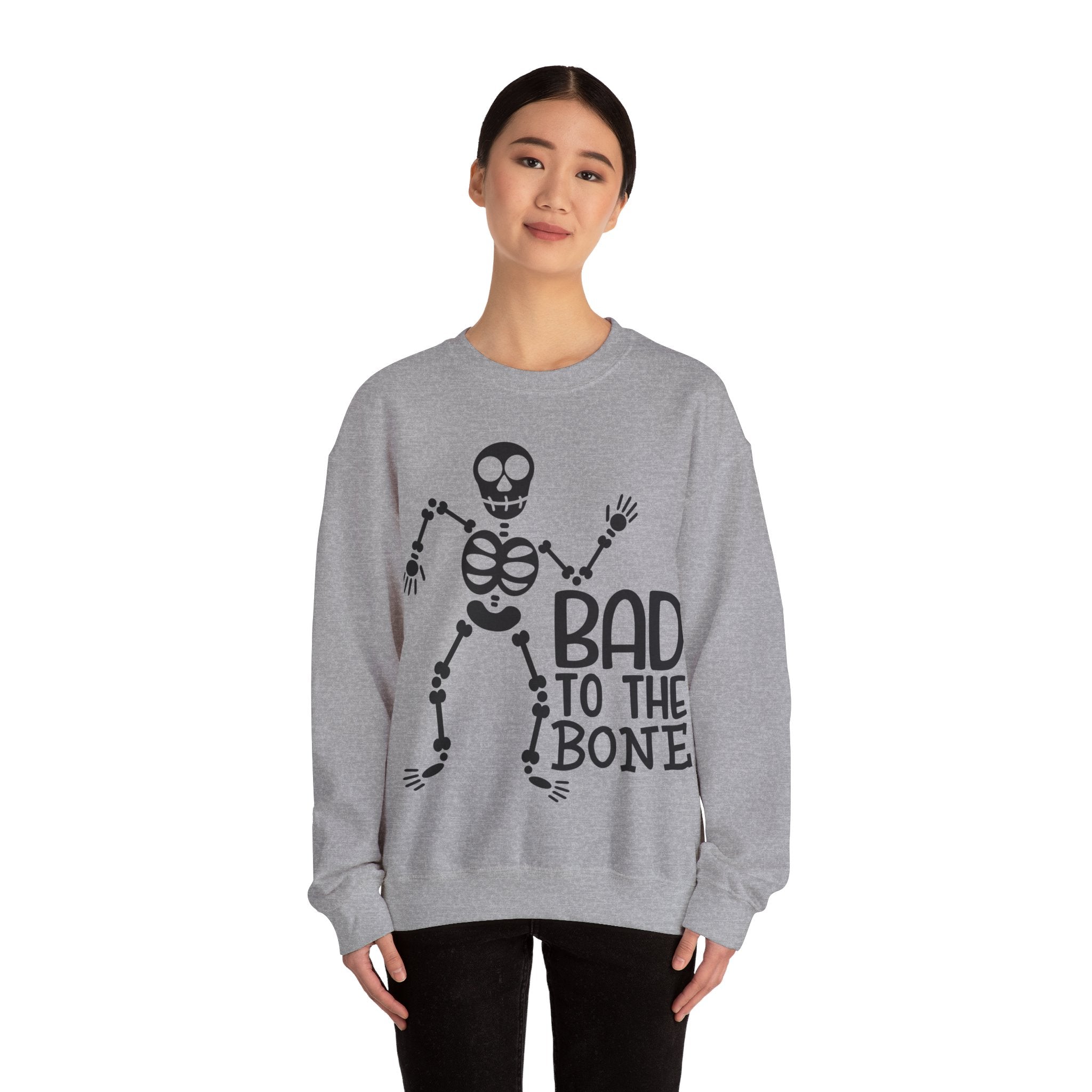 Spooky Season Vibes: 'Bad to the Bone' Halloween Crewneck Sweatshirt