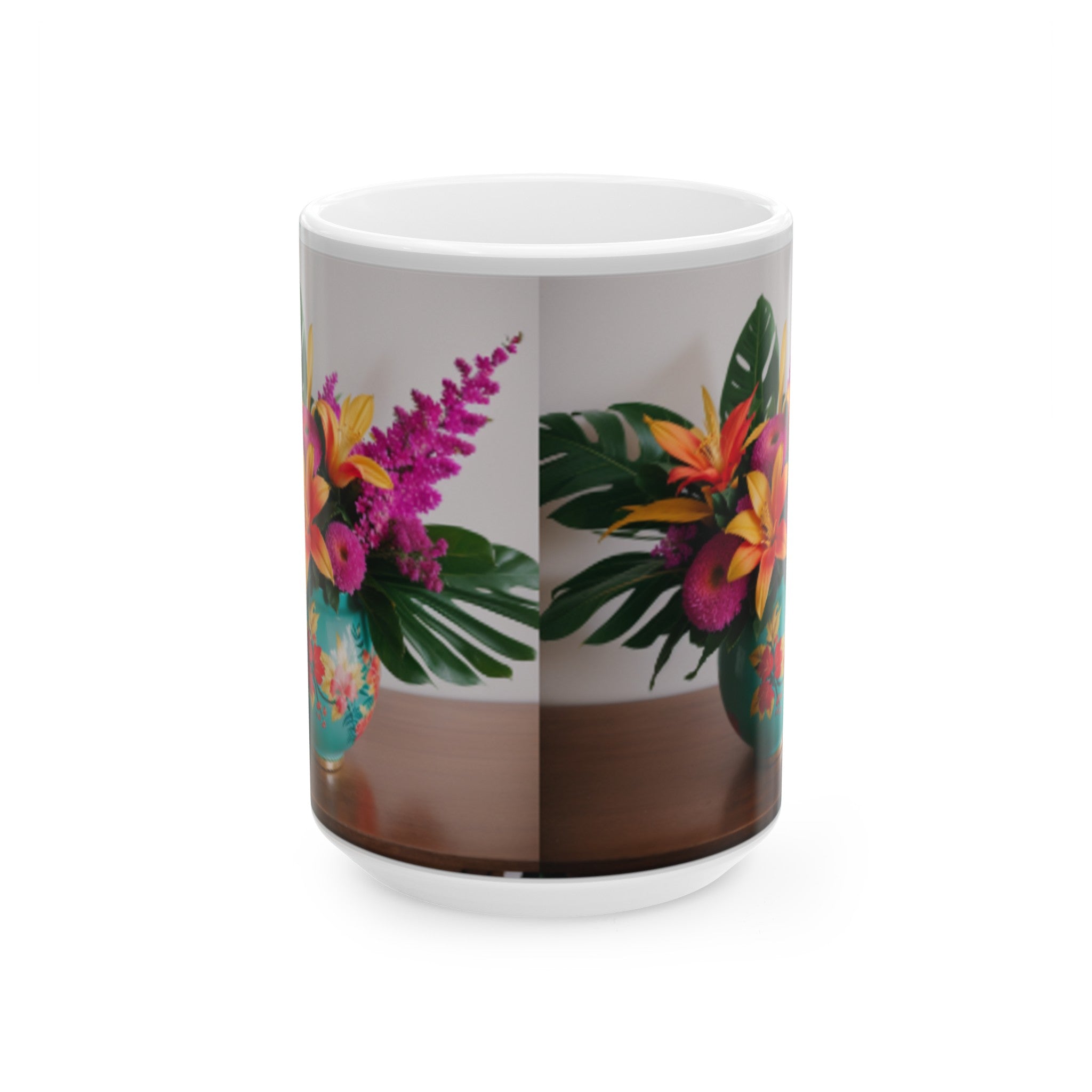 Tropical Floral Ceramic Mug - Vibrant Flowers Coffee Cup - Kitchen Decor - 11oz/15oz Sublimation White Base - Home & Living Gift