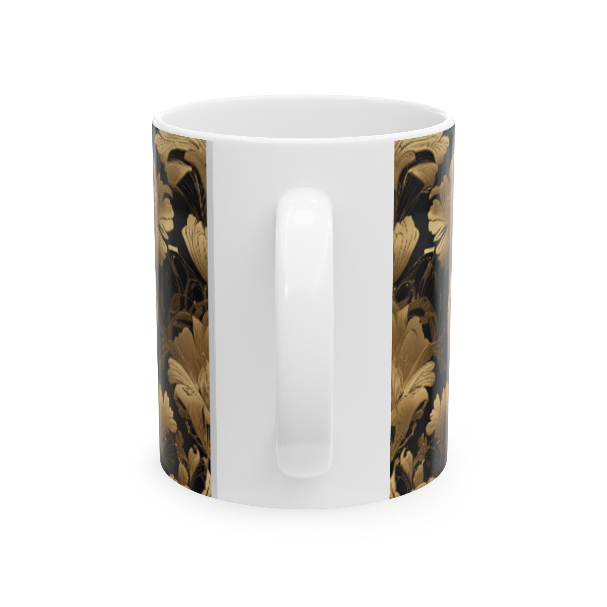 Art Deco Gold Foil Floral Ceramic Mug - 11oz/15oz Coffee Mug for Home & Living, Kitchen Decor, Floral Print Collectible Mugs