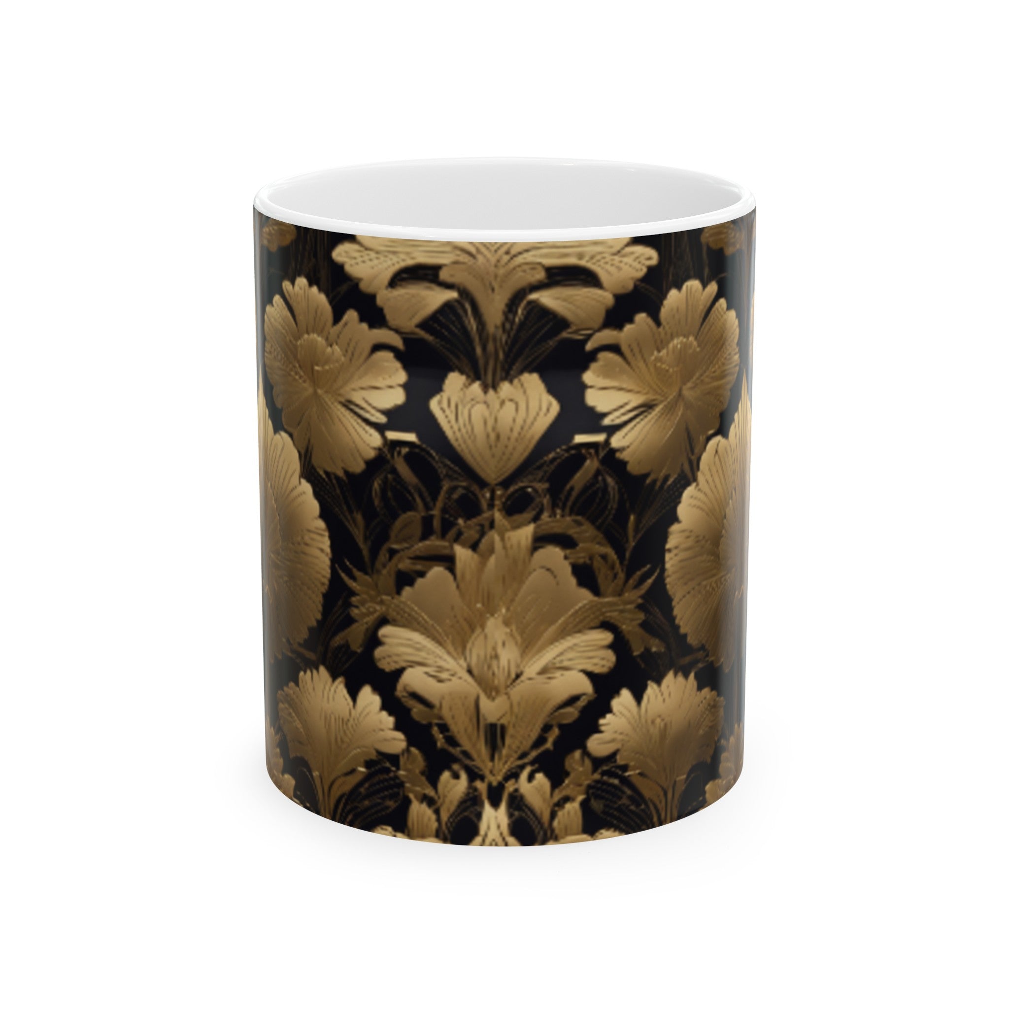 Art Deco Gold Foil Floral Ceramic Mug - 11oz/15oz Coffee Mug for Home & Living, Kitchen Decor, Floral Print Collectible Mugs