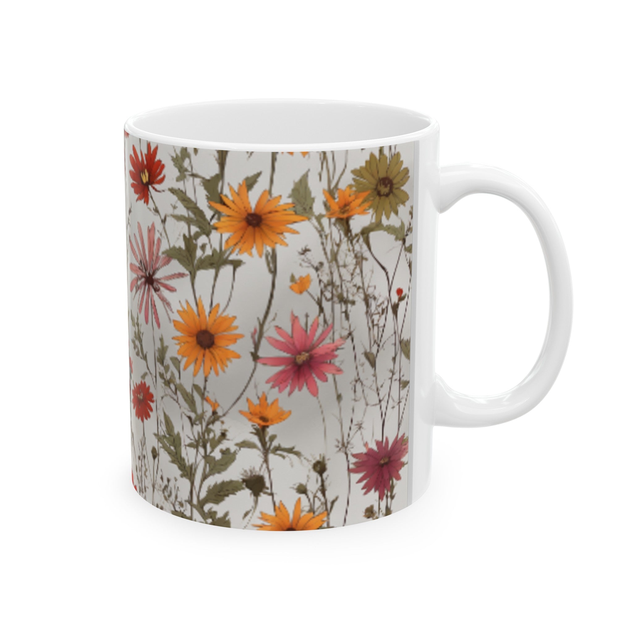 Artistic Wildflower Bloom Ceramic Mug - Unique Interpretation Design Drinkware, Available in 11oz & 15oz Sizes - Perfect Gift Idea