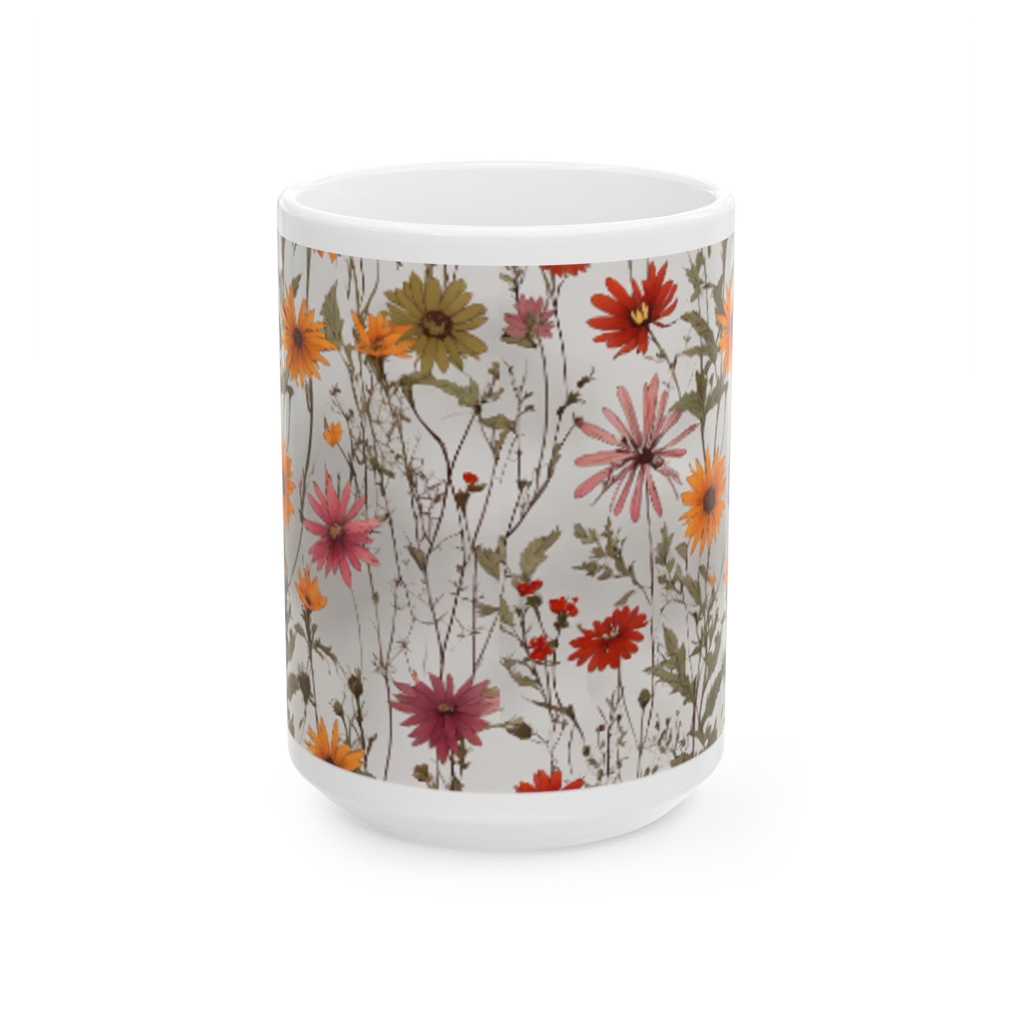 Artistic Wildflower Bloom Ceramic Mug - Unique Interpretation Design Drinkware, Available in 11oz & 15oz Sizes - Perfect Gift Idea