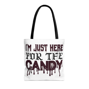 Halloween Candy Bag - 'I'm Just Here for the Candy' - Trick or Treat Tote Bag - Kids Halloween Treat Holder