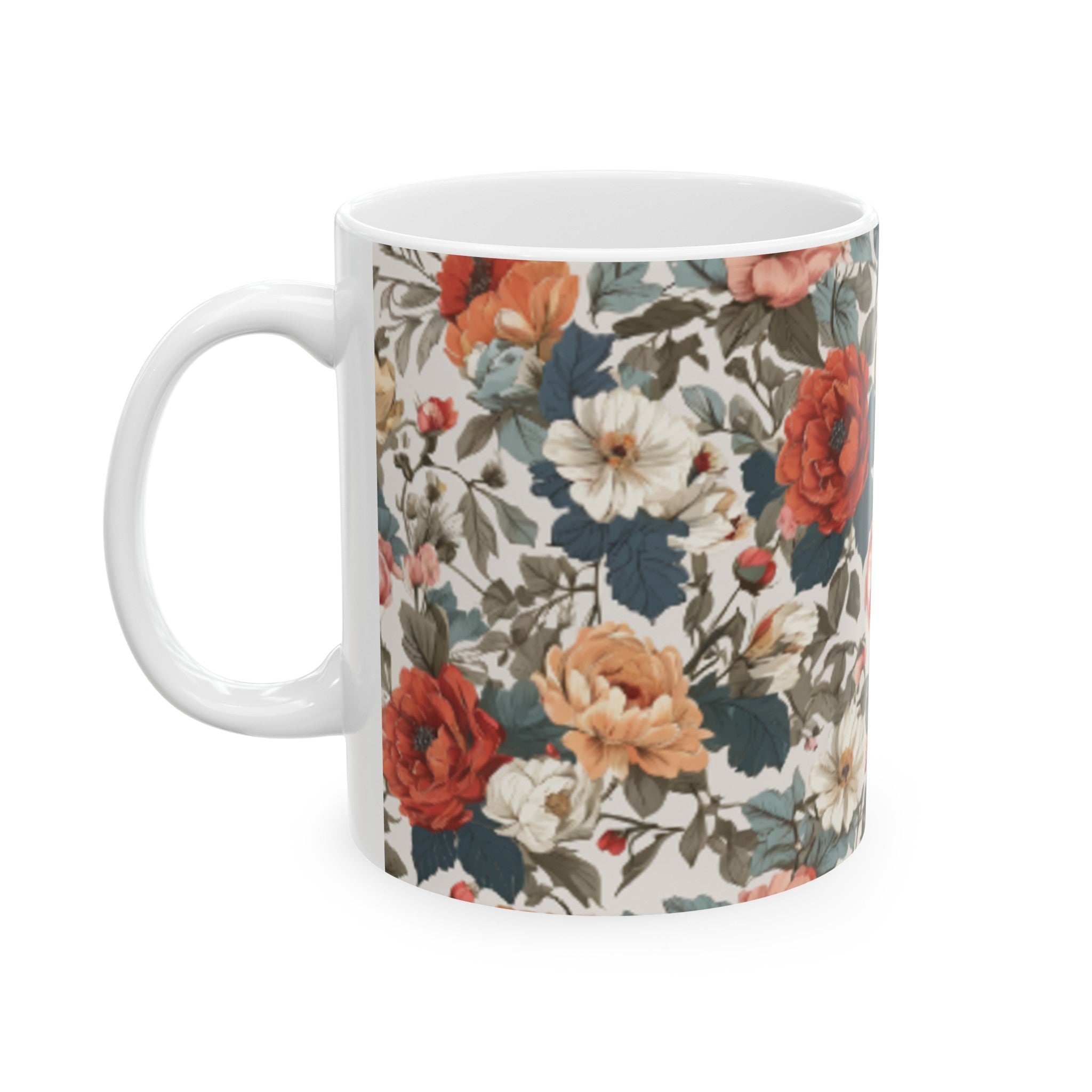 English Garden-Inspired Floral Ceramic Mug - Home & Living Kitchen Decor - 11oz/15oz - Elegant Floral Print Coffee Cup for Everyday Use