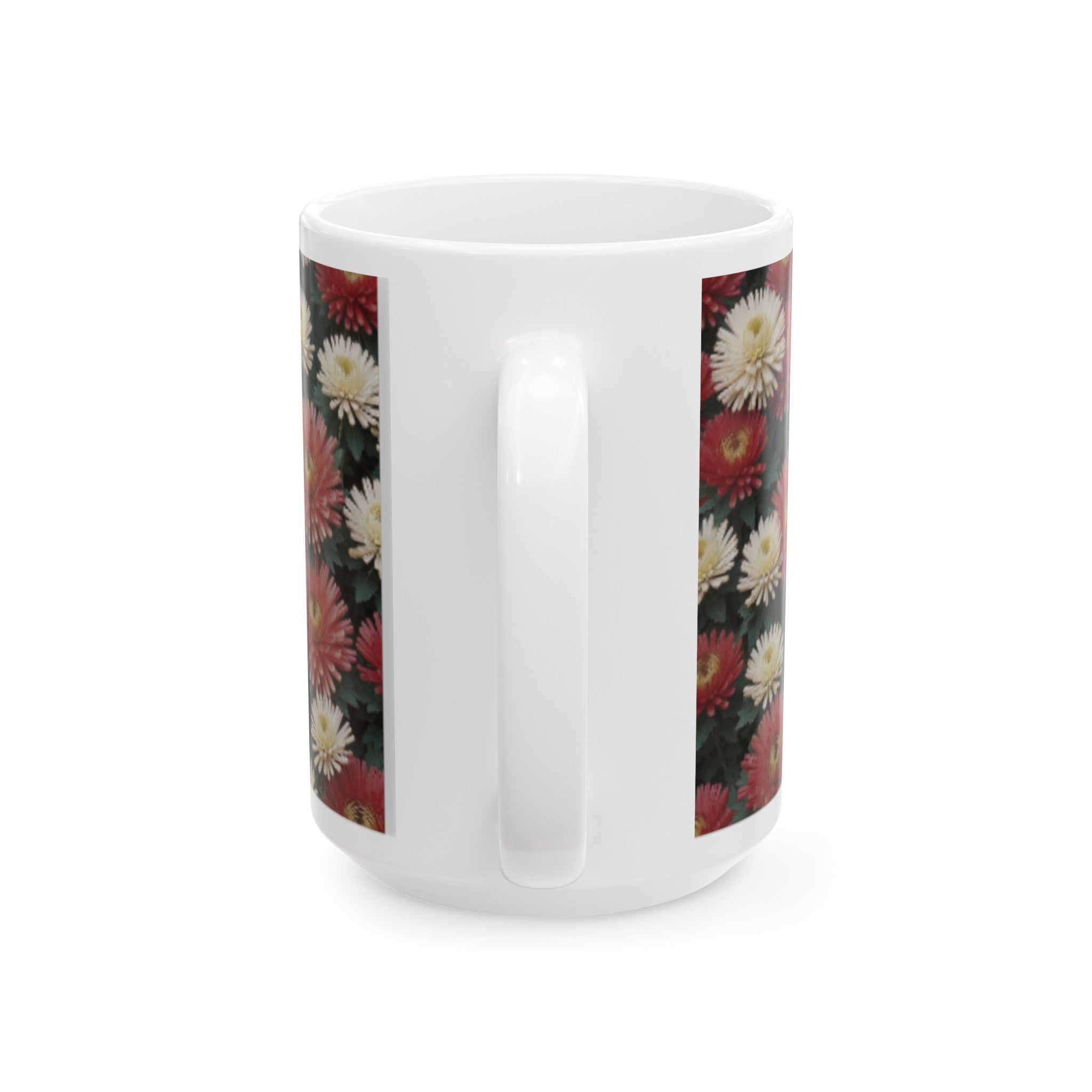 Japanese Chrysanthemum Ceramic Mug 11oz/15oz - Coffee Mugs for Home & Living, Chrysanthemum Plant Design, Artisan Floral Kitchenware