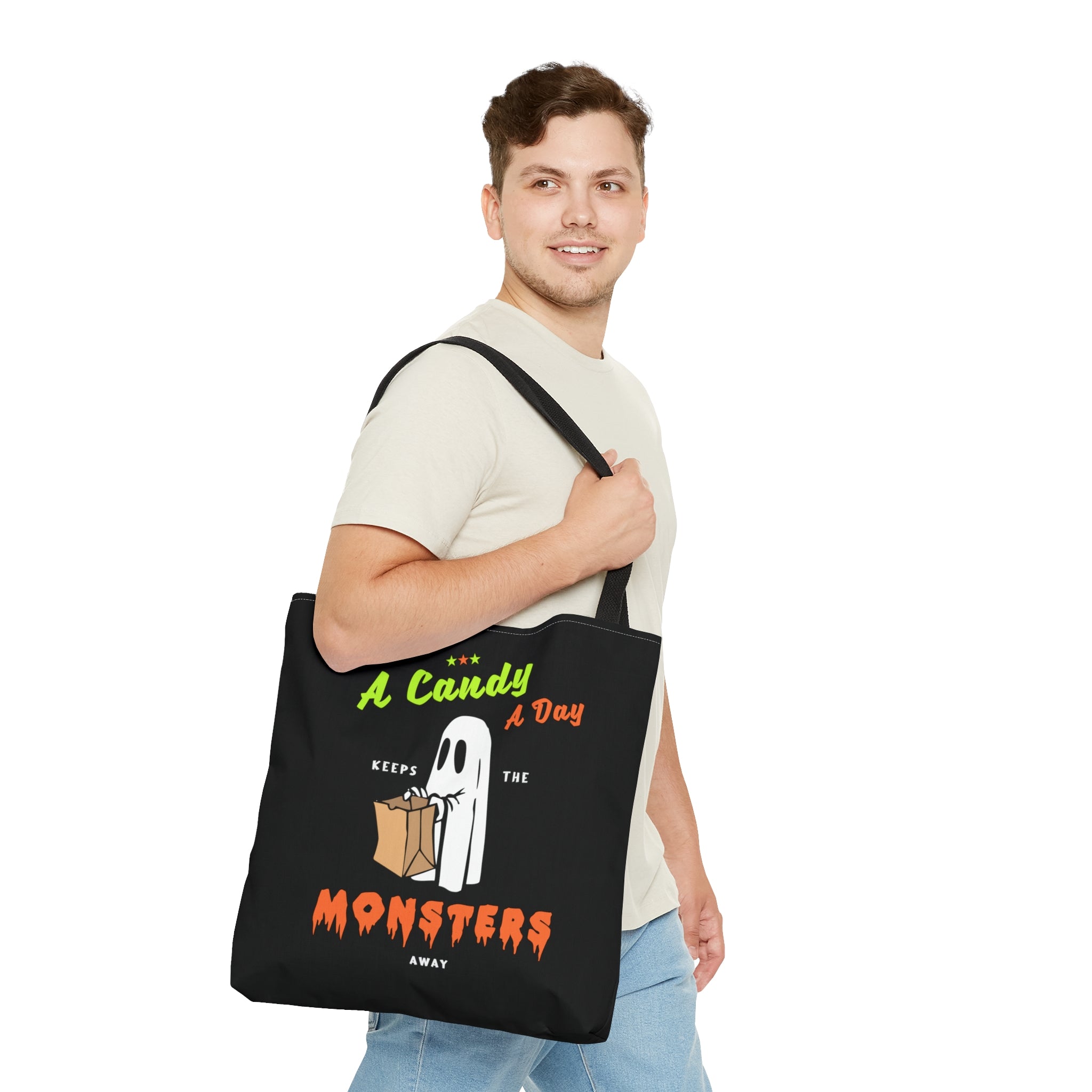 Halloween Candy Bag - 'A Candy a Day Keeps the Monster Away' - Fun Trick-or-Treat Tote