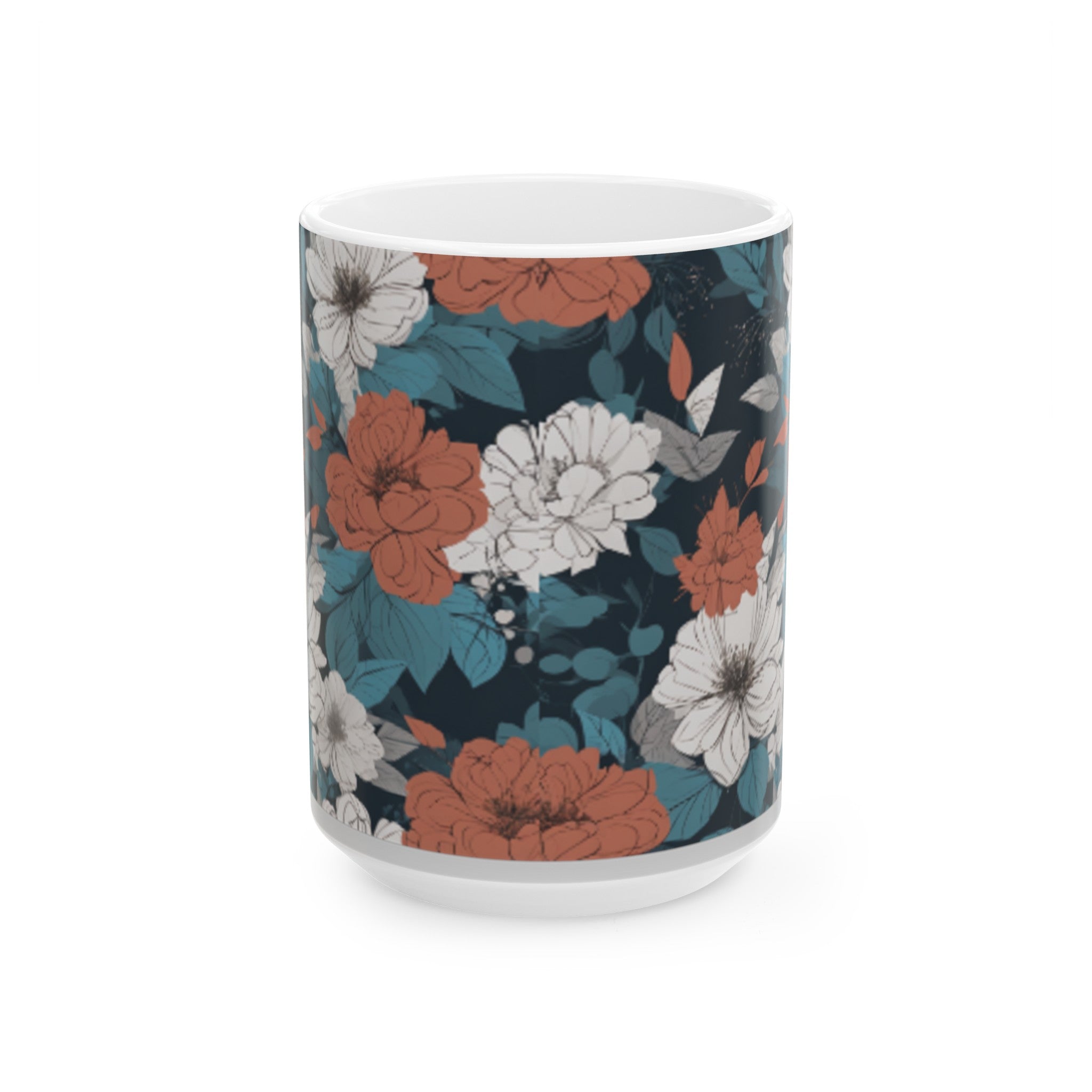 Abstract Floral Ceramic Coffee Mug - Contemporary Home Decor, 11oz/15oz, Unique Floral Design, Kitchen Mug, Elegant Drinkware