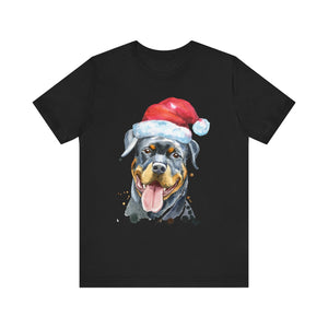 Rottweiler Dog With Christmas Cap T-shirt, Dog Tshirt, Pet Shirt, Unisex Shirt, Crewneck Shirt, Short Sleeve Tee, Gift for Him, Gift for Her