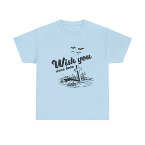 Wish You Were Here Halloween T-Shirt - Spooky Cemetery and Bats Tee - Hauntingly Stylish Shirt