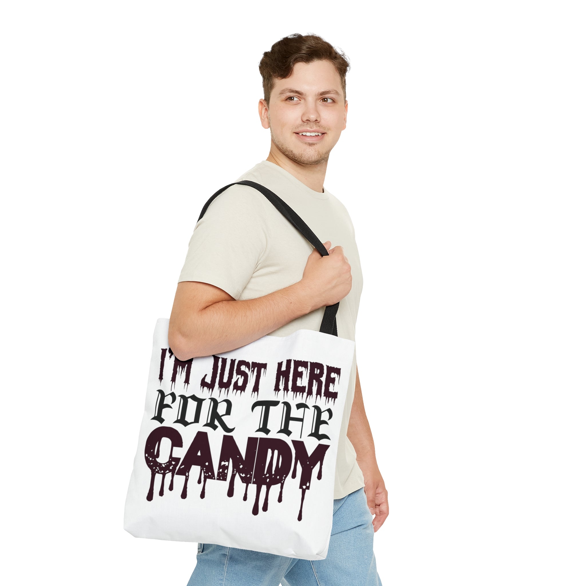 Halloween Candy Bag - 'I'm Just Here for the Candy' - Trick or Treat Tote Bag - Kids Halloween Treat Holder