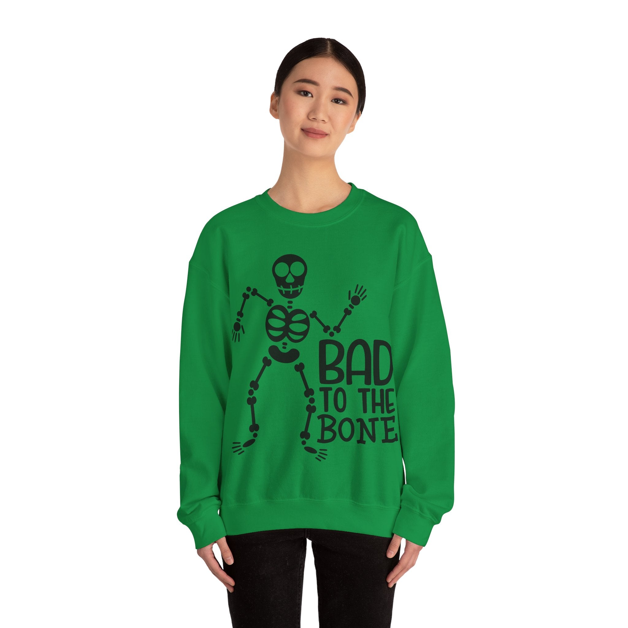 Spooky Season Vibes: 'Bad to the Bone' Halloween Crewneck Sweatshirt