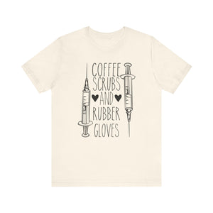 Coffee Scrubs And Rubber Gloves T-shirt, Doctor Shirt, Unisex Shirt, Crewneck Shirt, Short Sleeve Tee, Gift for Him, Gift for Her