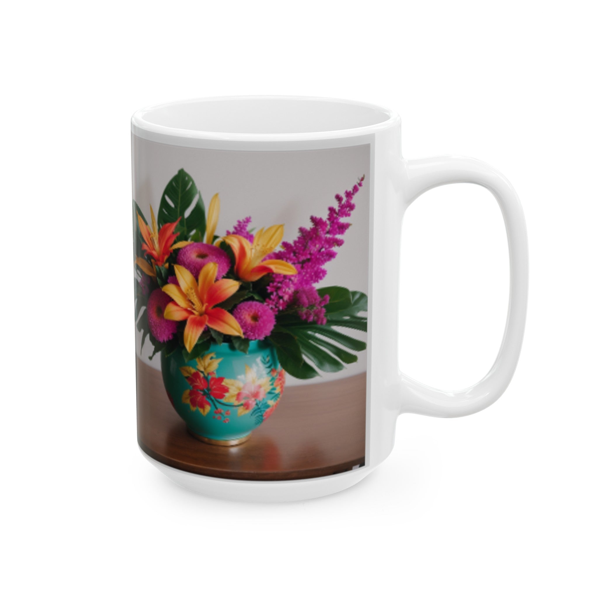 Tropical Floral Ceramic Mug - Vibrant Flowers Coffee Cup - Kitchen Decor - 11oz/15oz Sublimation White Base - Home & Living Gift