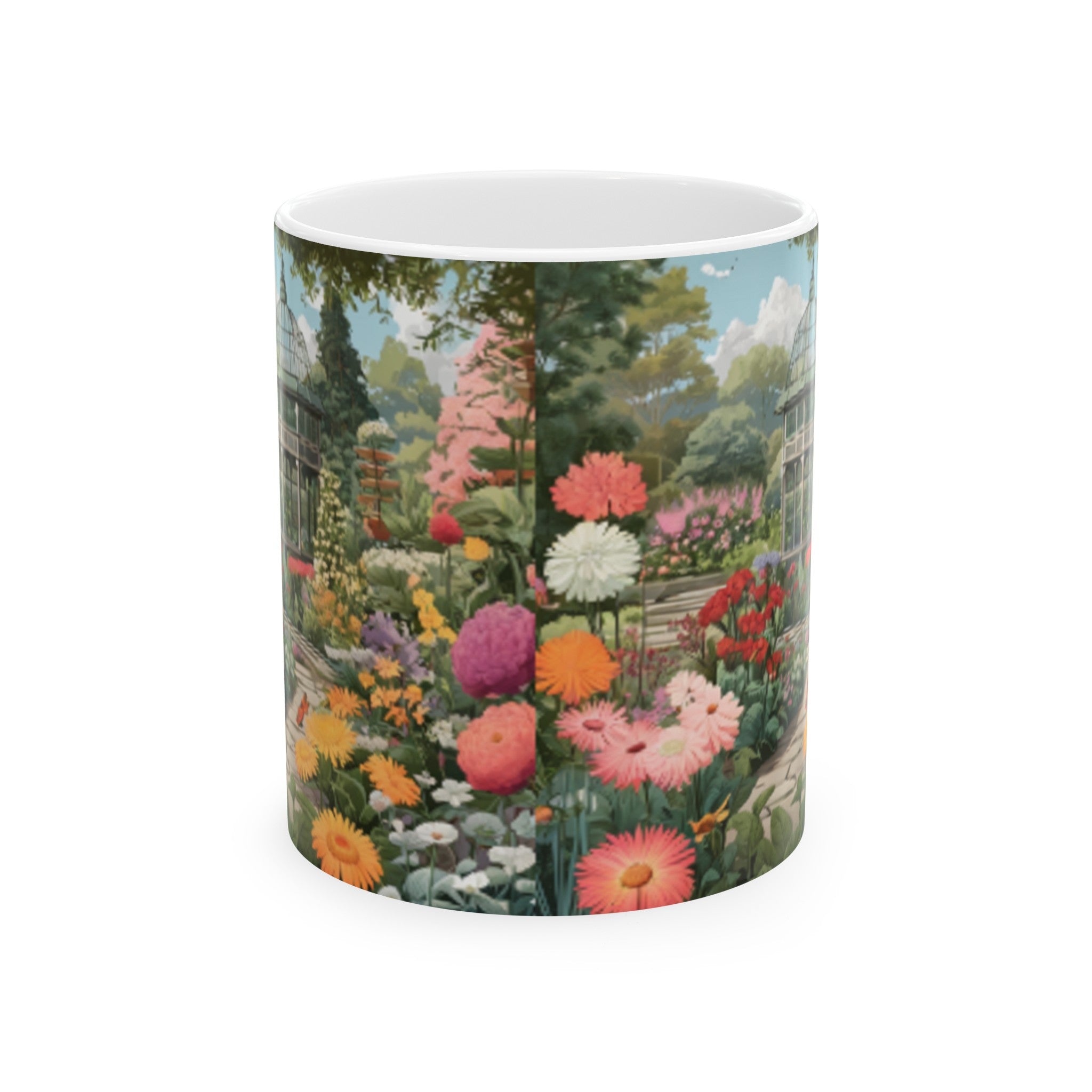 Botanical Garden Illustration Ceramic Mug - Home & Living Coffee Mugs with Botanical Art Print - 11oz/15oz Floral Design Kitchenware