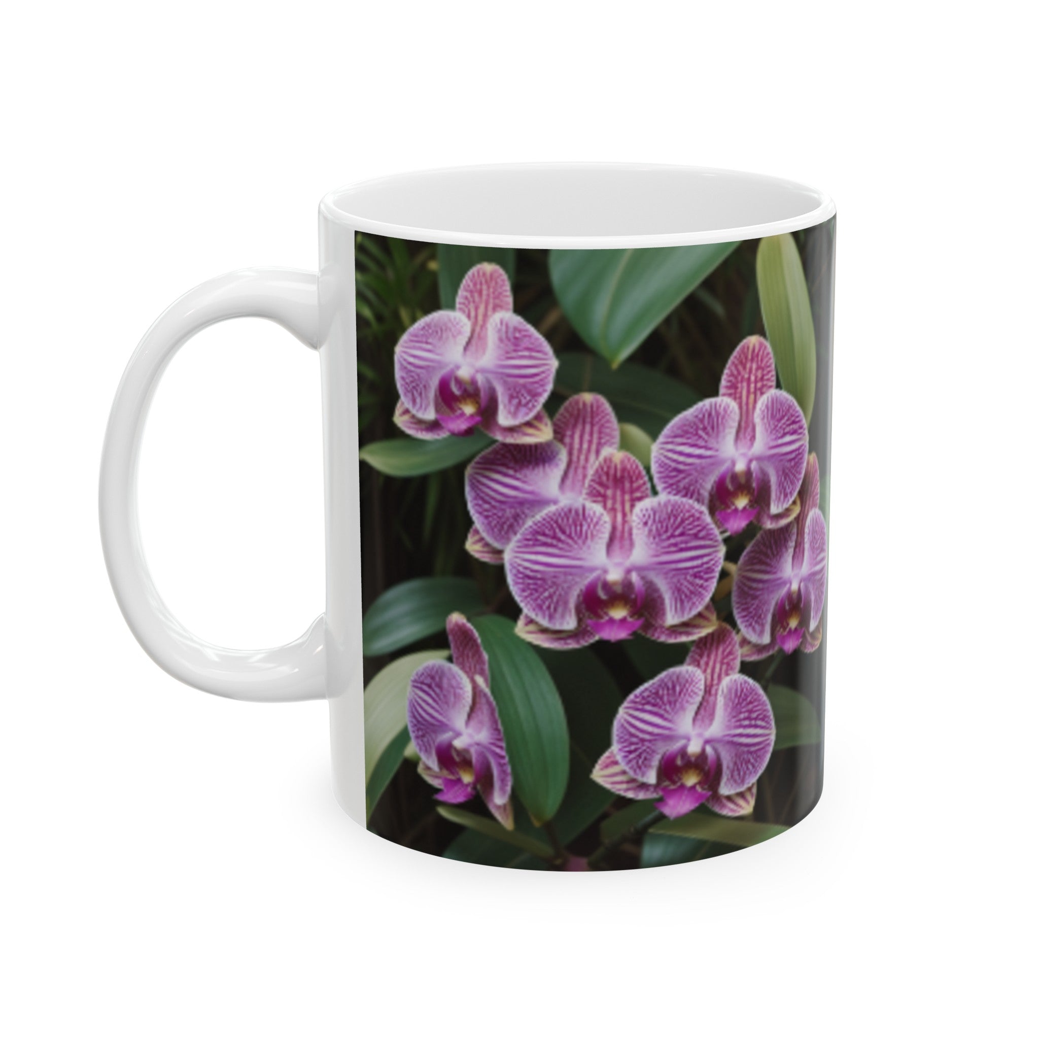 Exotic Orchid Ceramic Coffee Mug 11oz/15oz - Lush Green Foliage Home & Living Kitchen Decor - Unique Orchid Planters Coffee Mugs Gift