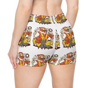 Fly in Style: Women's Spandex Shorts with Charming Bird Mechanic Prints